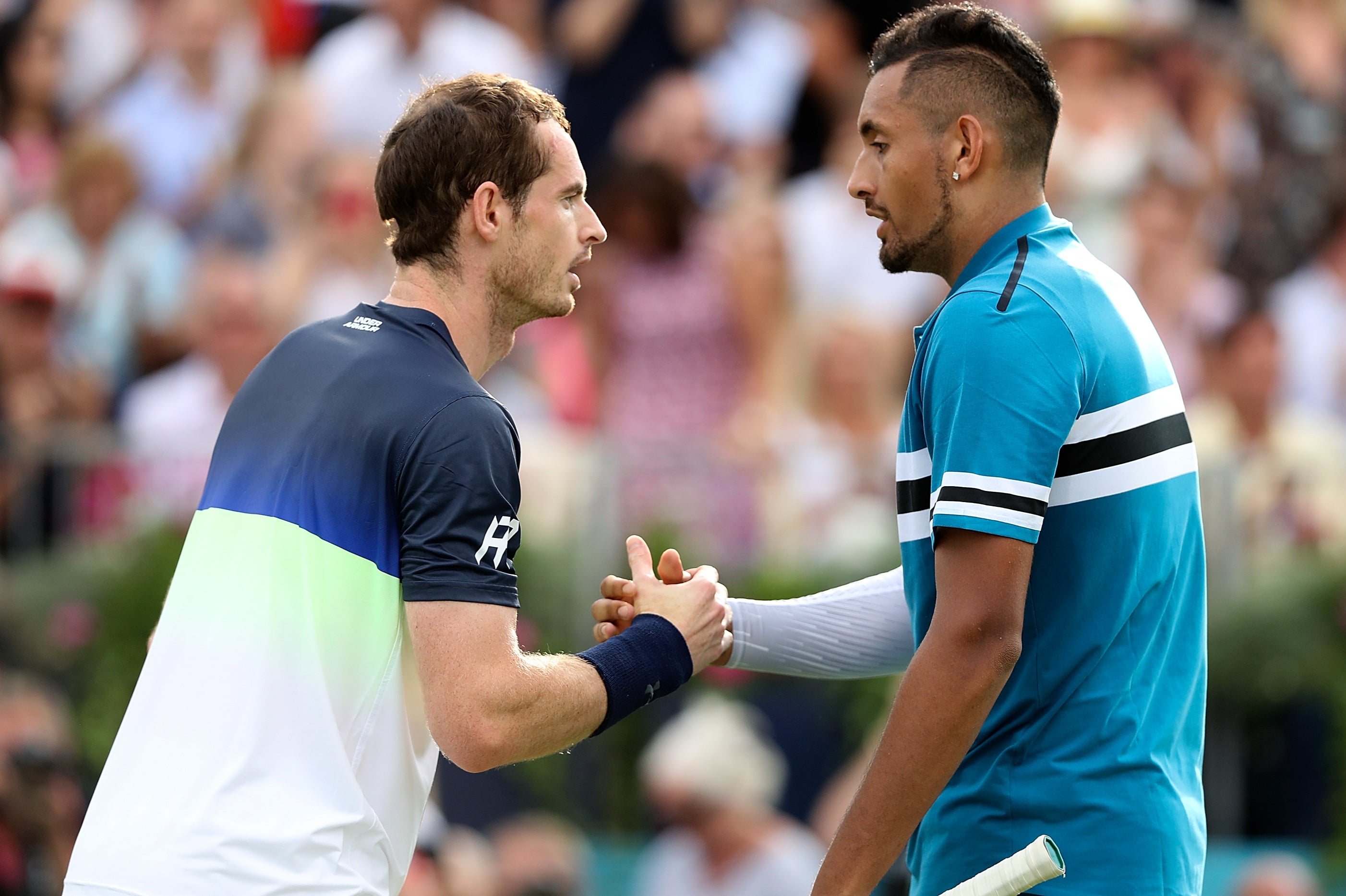 Nick Kyrgios (right) has thanked Andy Murray for helping him through a difficult period