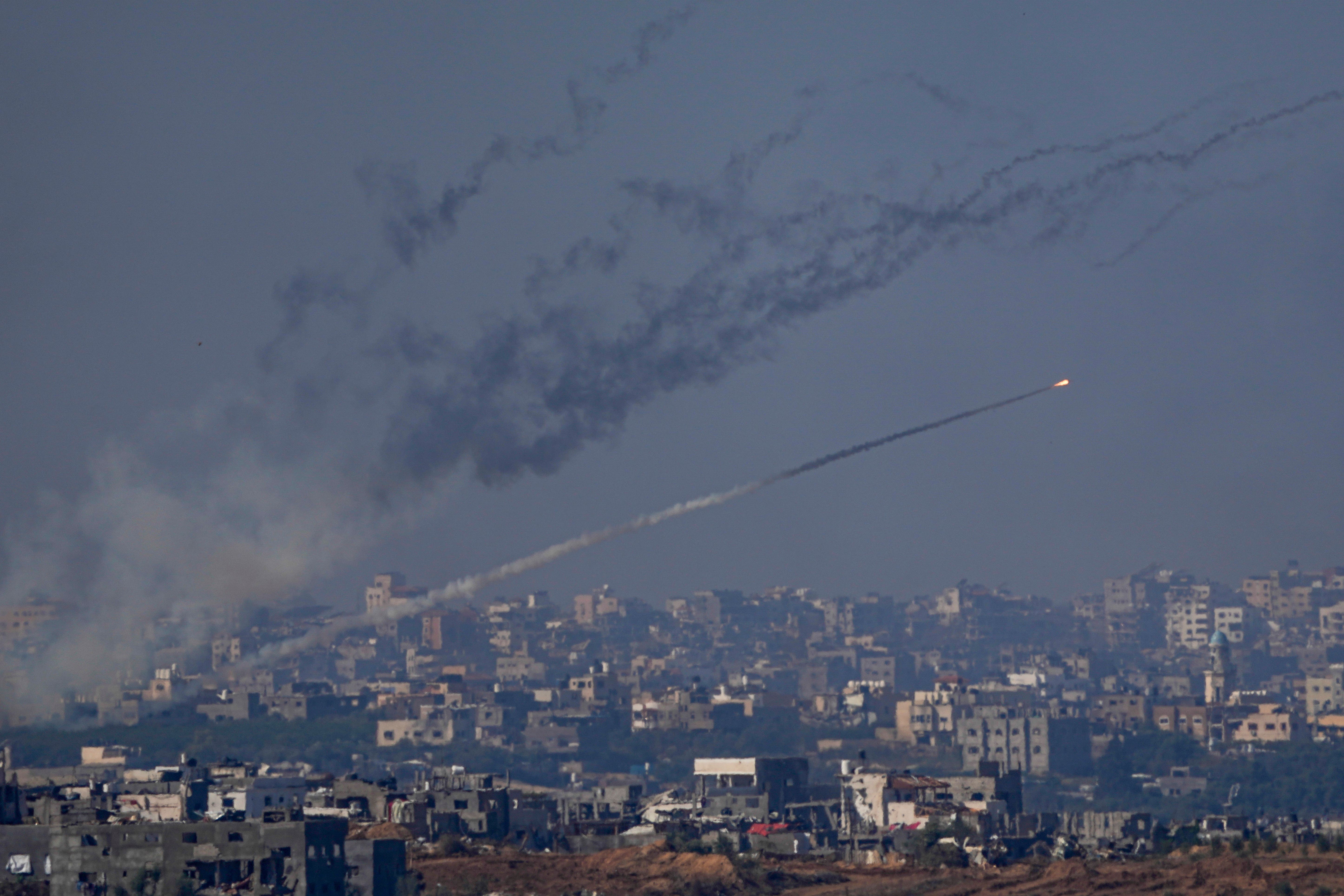 Rockets are fired toward Israel from the Gaza Strip (AP Photo/Ariel Schalit)