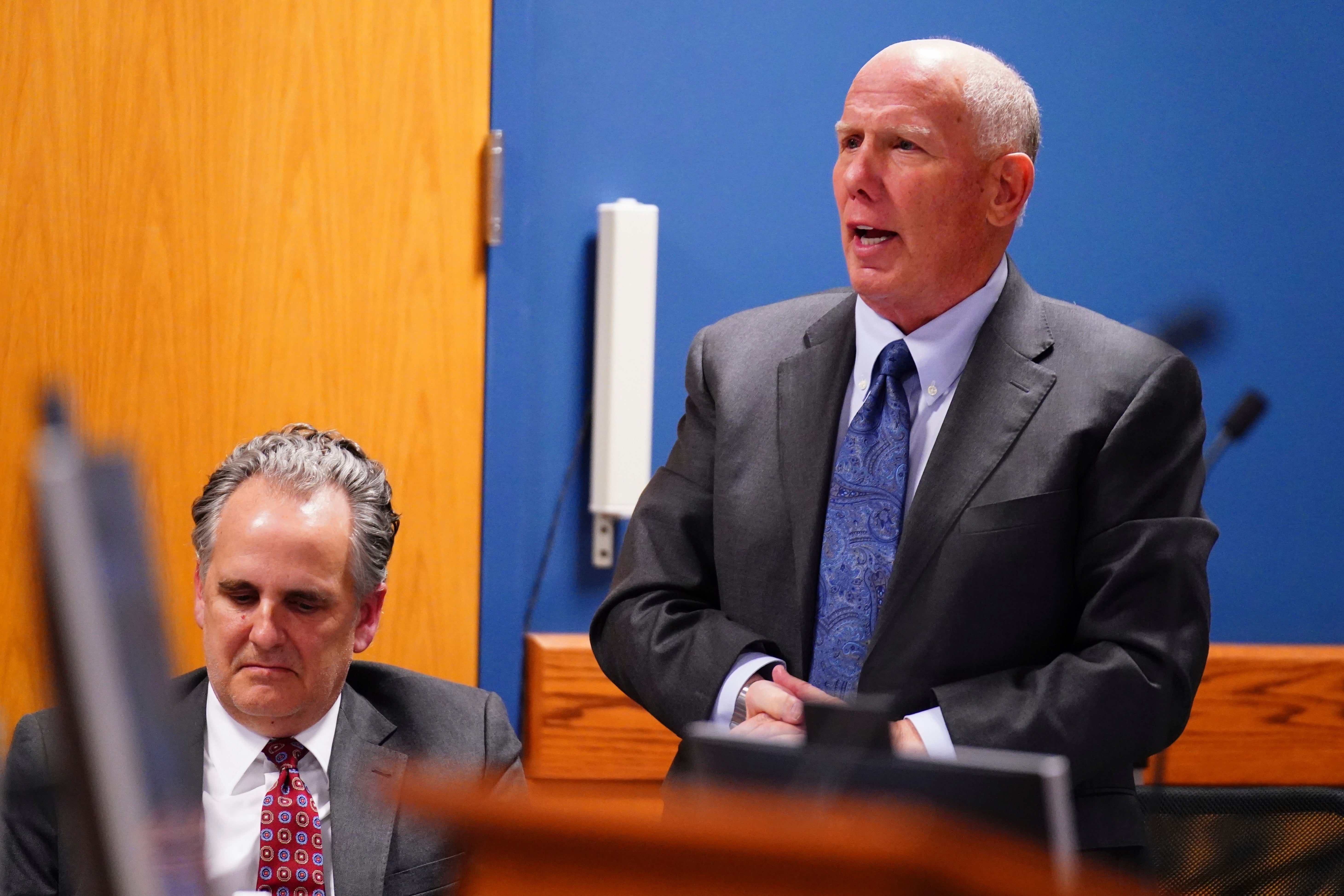 Trump attorney Steve Sadow, right, makes his debut in his client’s election interference case in Georgia on 1 December.