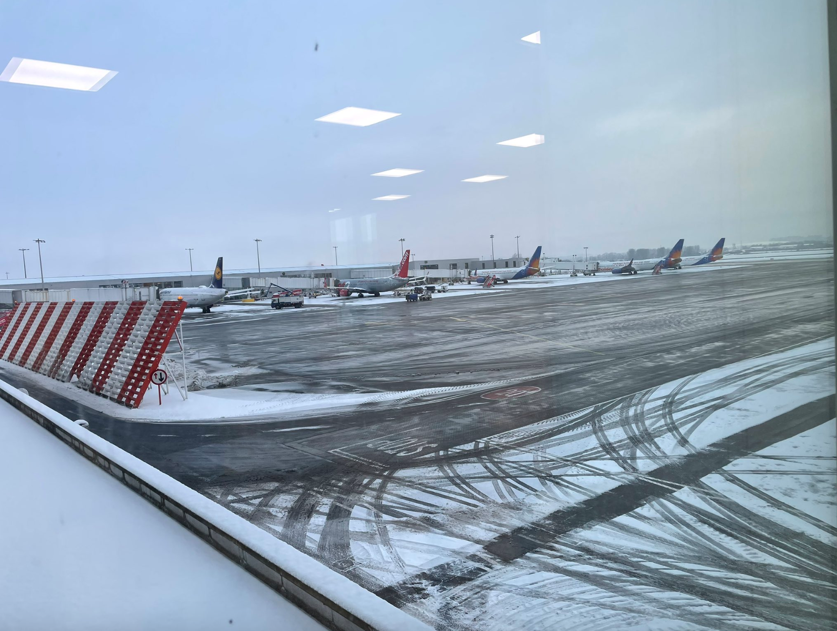 Glasgow airport’s runway after heavy snow