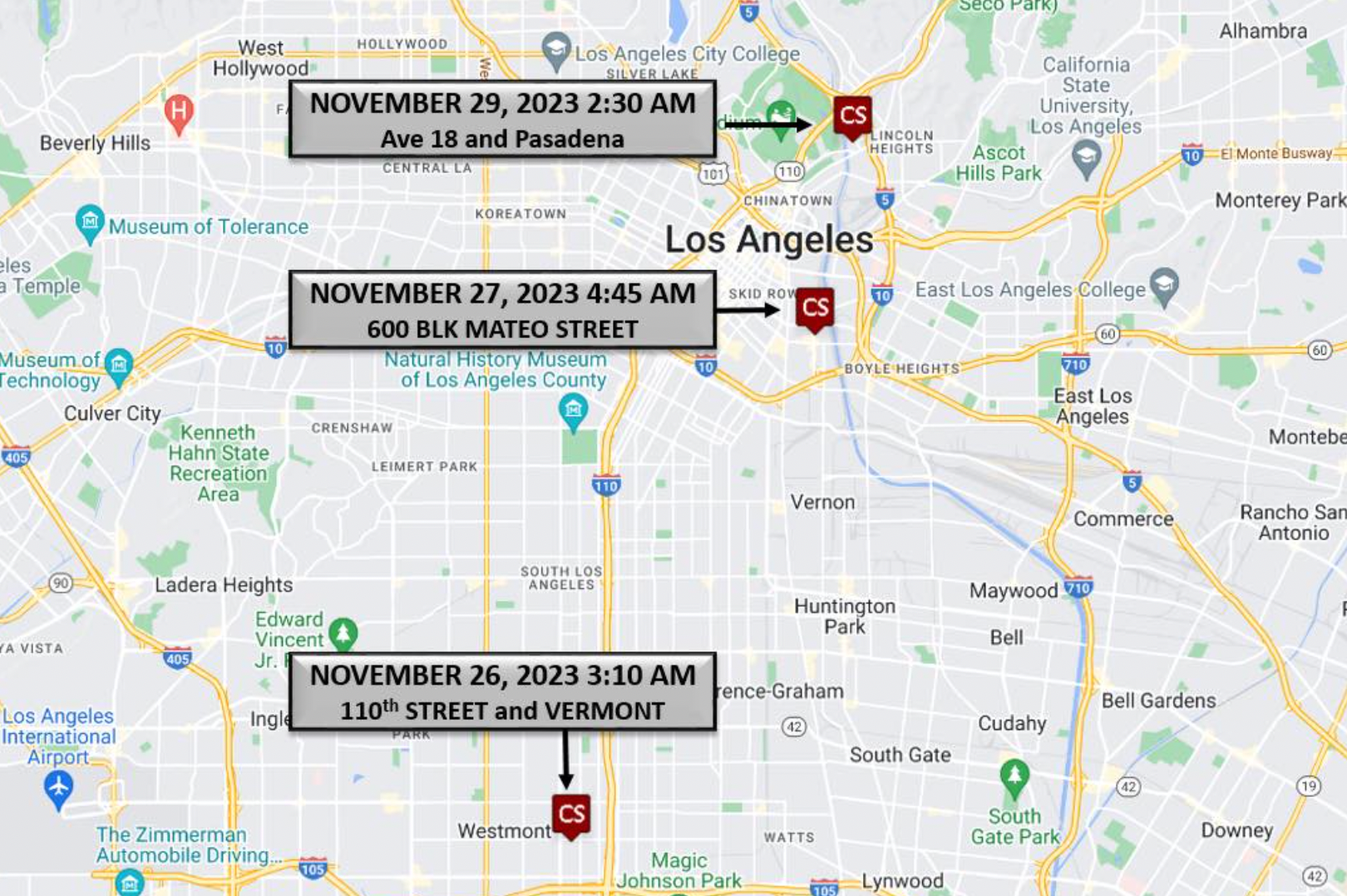 The locations of the shootings