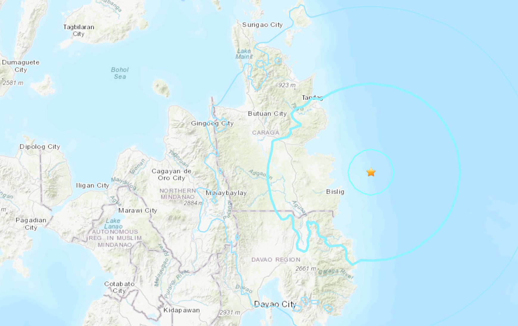 The epicentre of the 7.6 magnitude earthquake, according to the United States Geological Survey