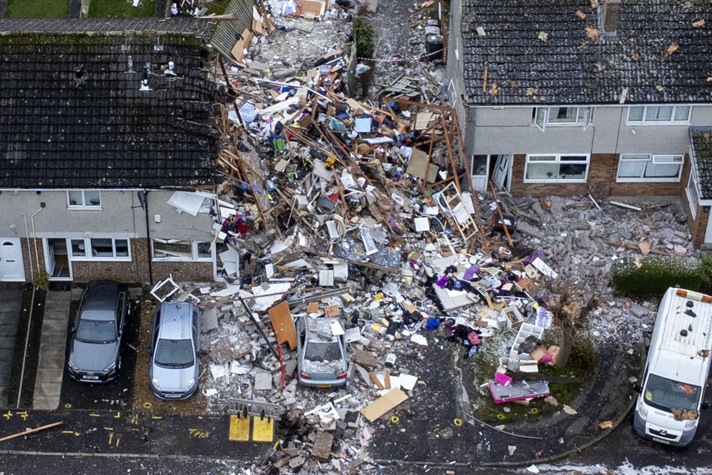 The scene in Baberton Mains Avenue, Edinburgh, after an 84-year-old man died after an explosion (Jane Barlow/PA)