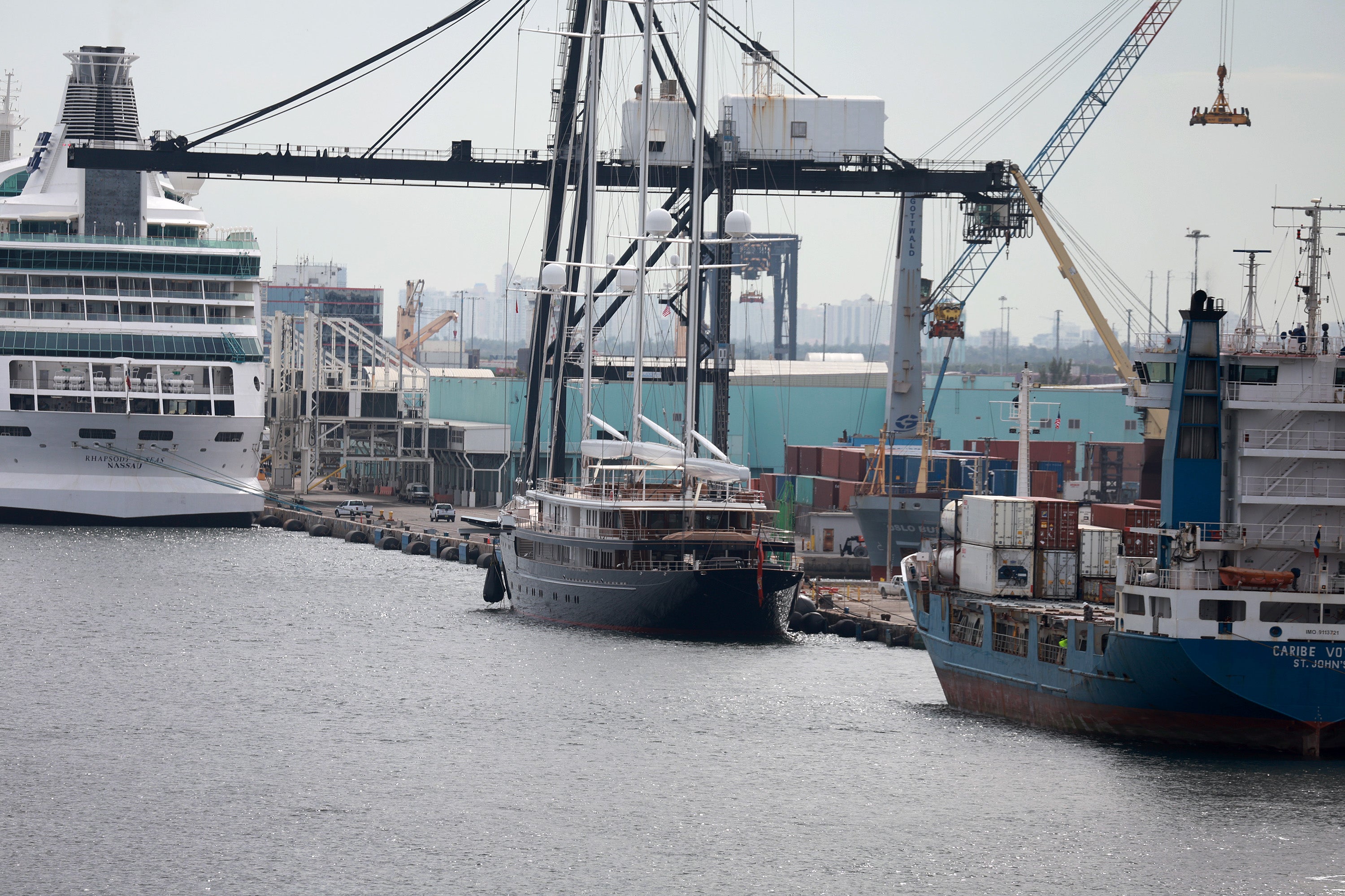 Jeff Bezos's yacht named Koru is seen docked at Port Everglades