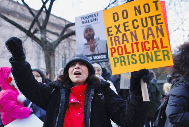 File. People protest against executions and detentions in Iran, in front of the Iranian Permanent Mission to the UN in New York City