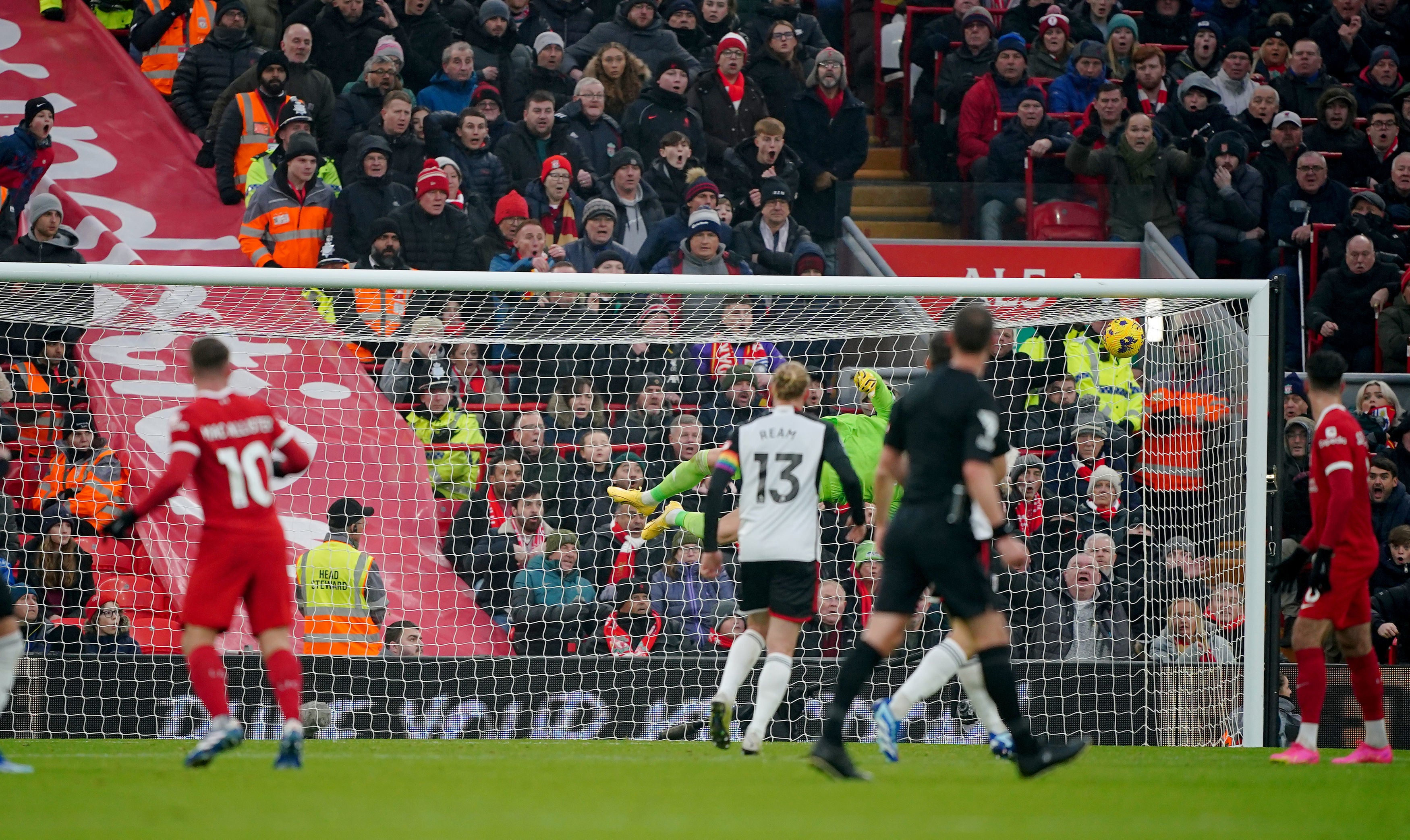 Alexis Mac Allister (left) puts Liverpool 2-1 up from range