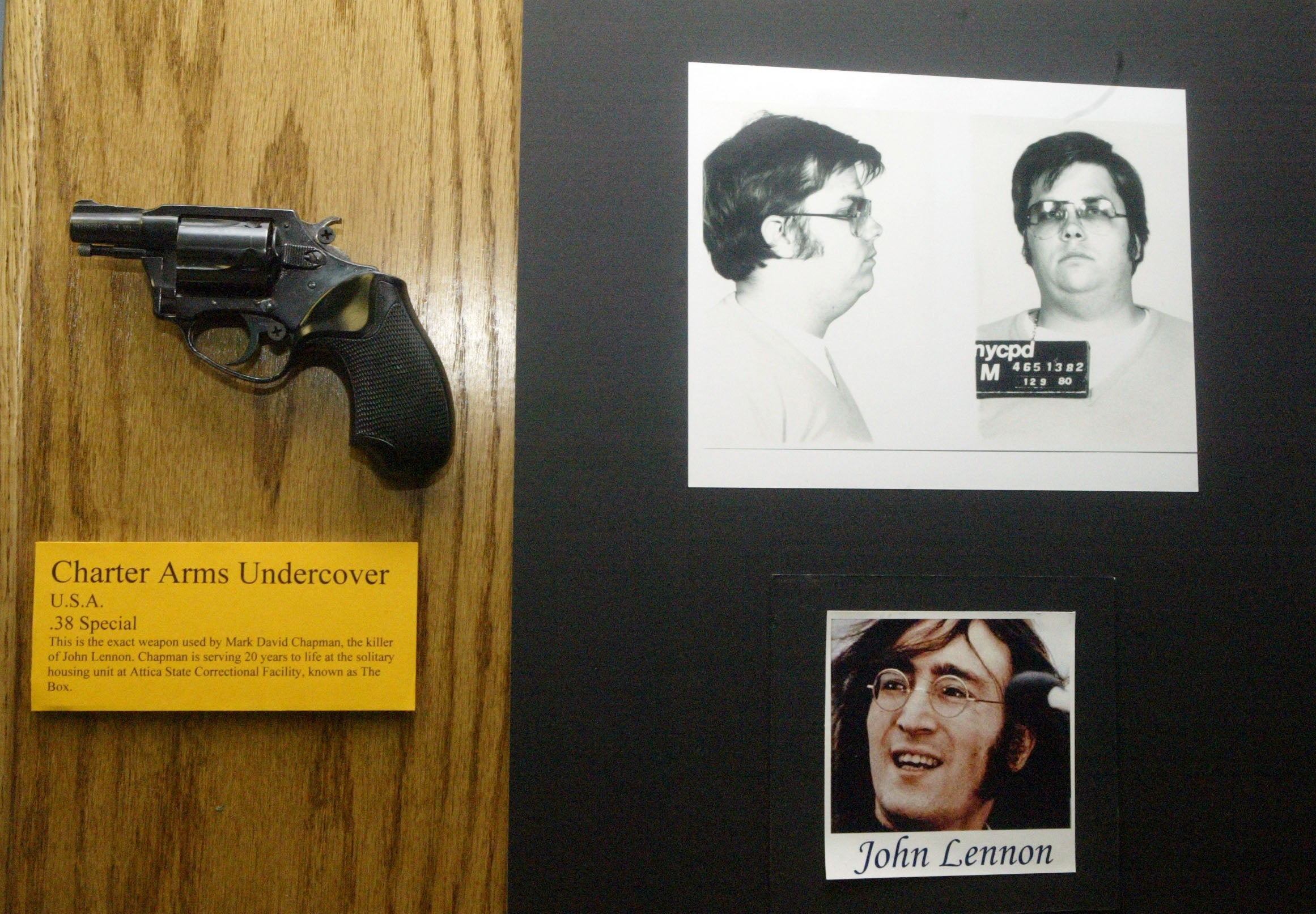 Items relating to the murder, including the gun used to kill the former Beatle, are on display at the New York Police ballistics lab