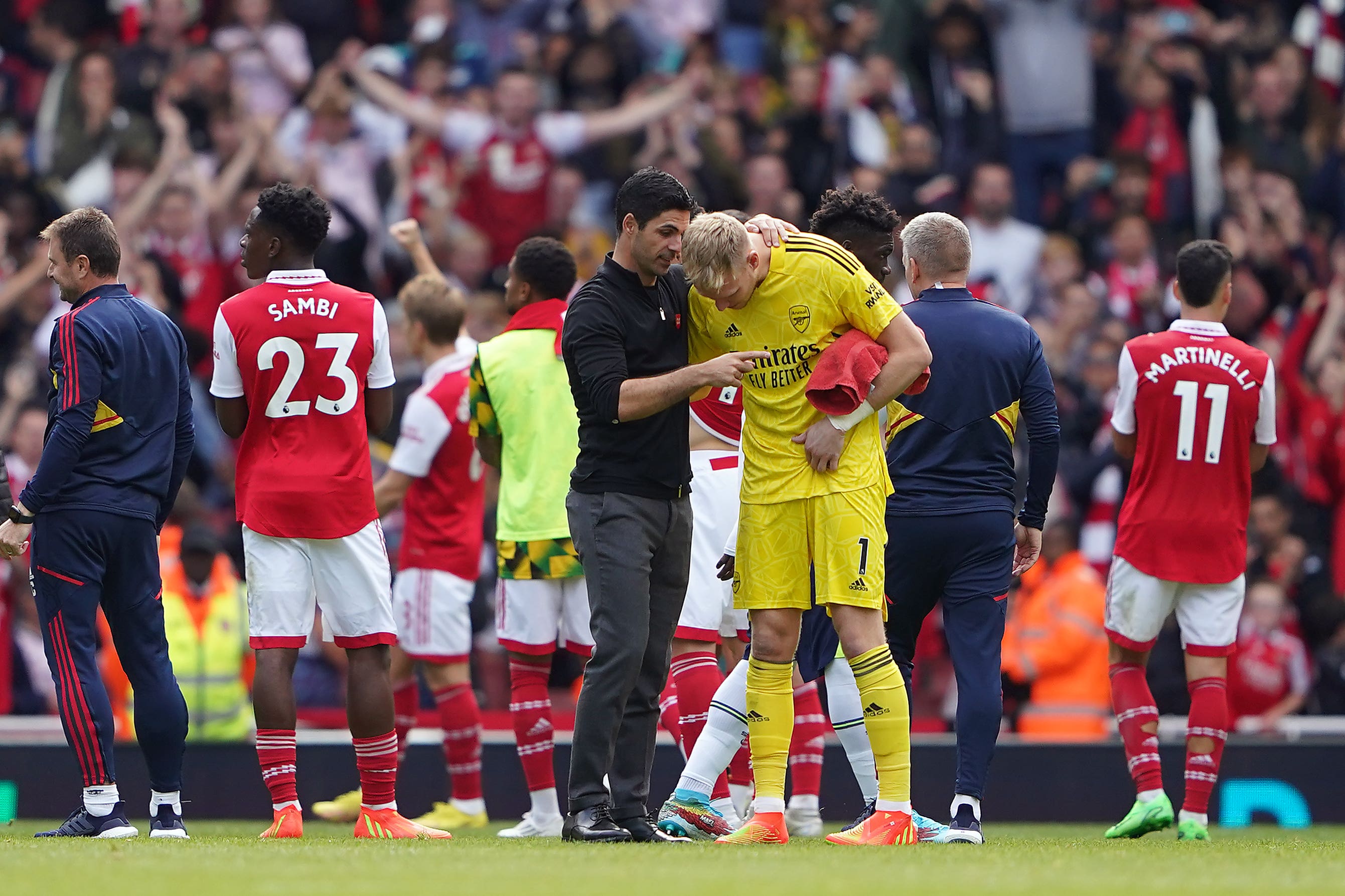 Aaron Ramsdale, right, has found first-team action hard to come by under Mikel Arteta recently (Zac Goodwin/PA)