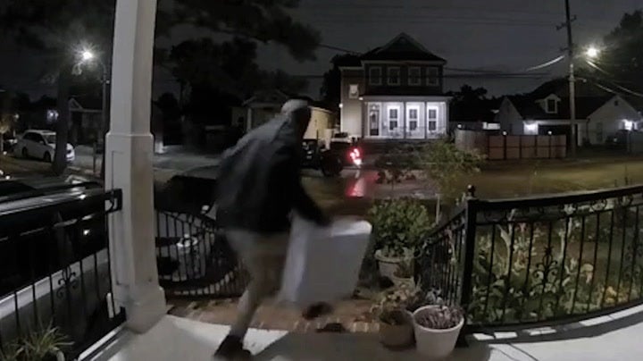 A suspected 'porch pirate' steals package moments after UPS truck drives away in New Orleans. ’We can’t let the holidays be snatched away from us in broad daylight by a bunch of porch pirates,’ one lawmaker said
