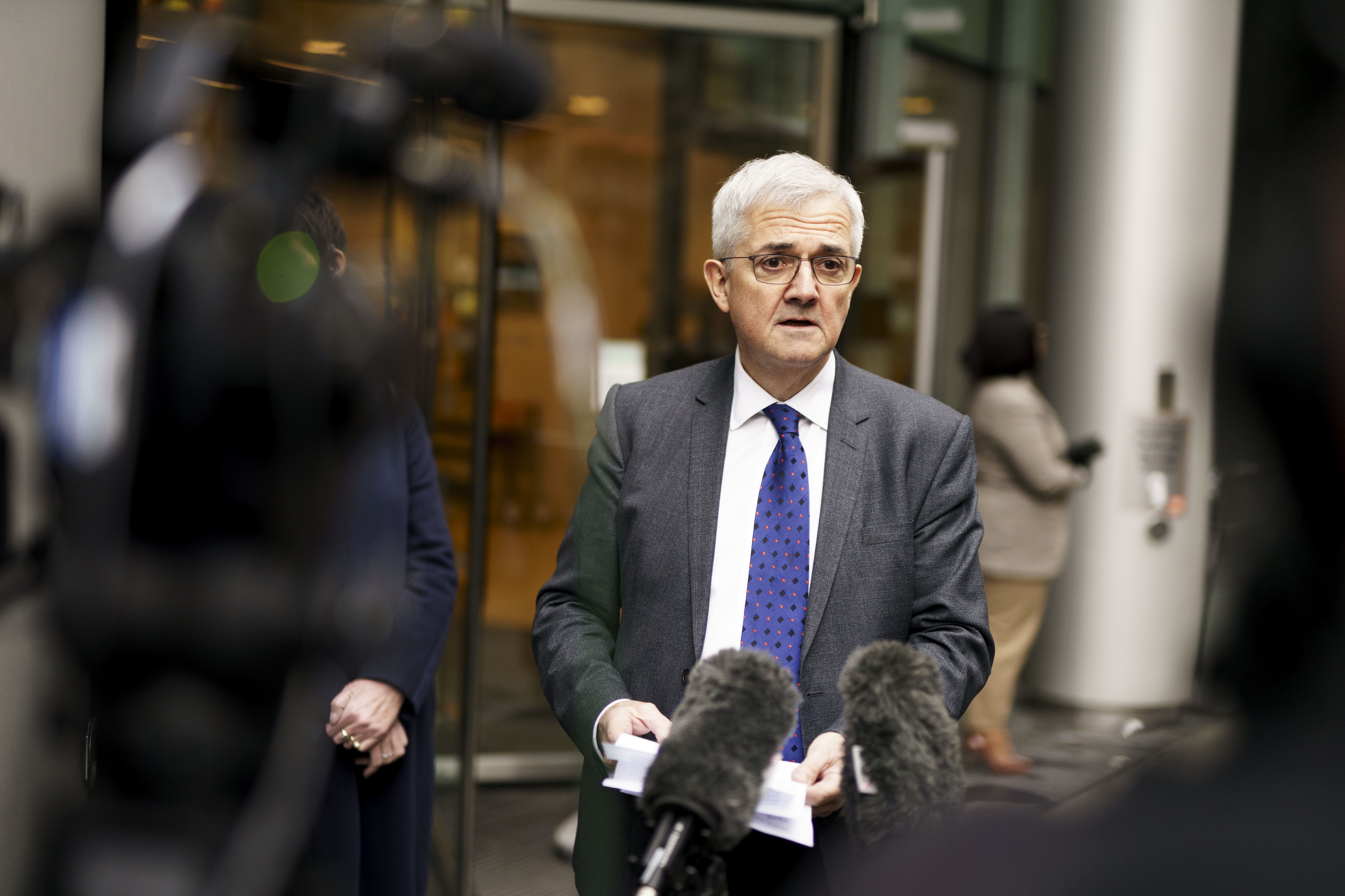 Chris Huhne speaking outside the Rolls Building after the settlement (Jordan Pettitt/PA)