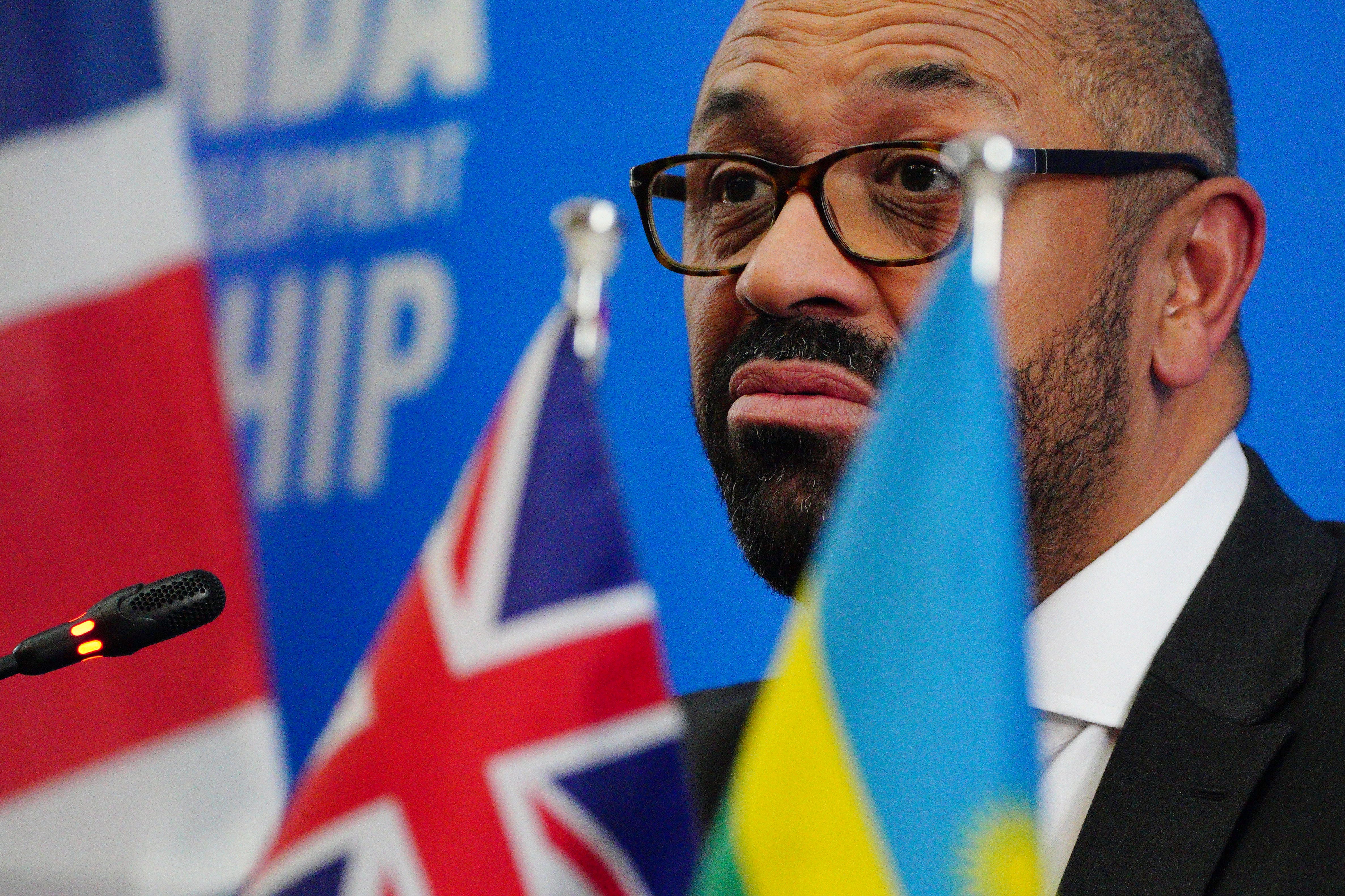 Home Secretary James Cleverly during a press conference (Ben Birchall/PA)