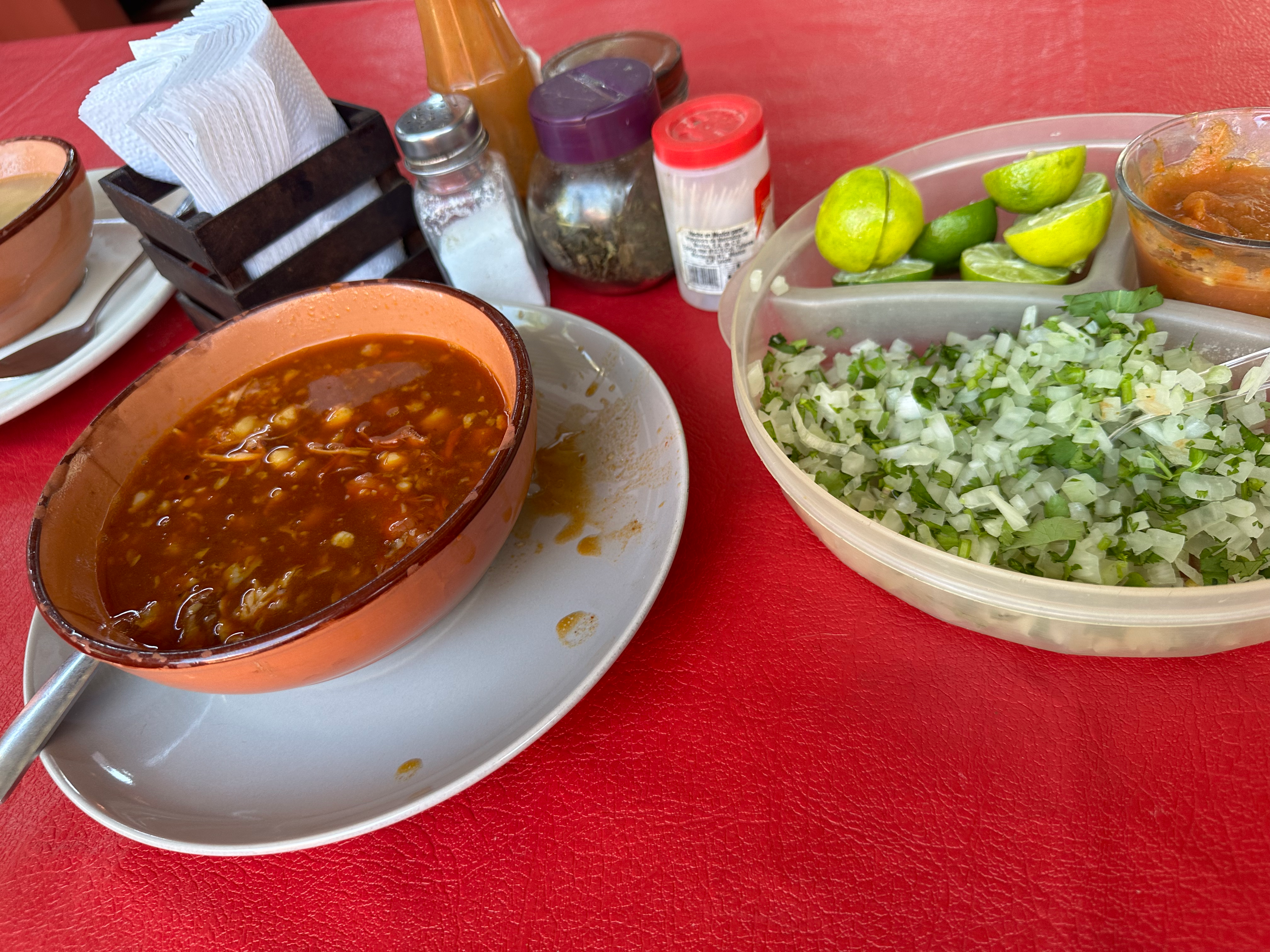 The tacos were accompanied by fresh onion and cilantro