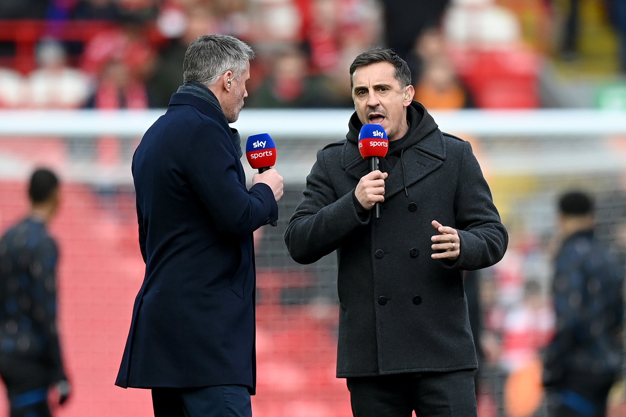 Guardiola had words for Neville, Carragher and Richards after his side’s third successive draw