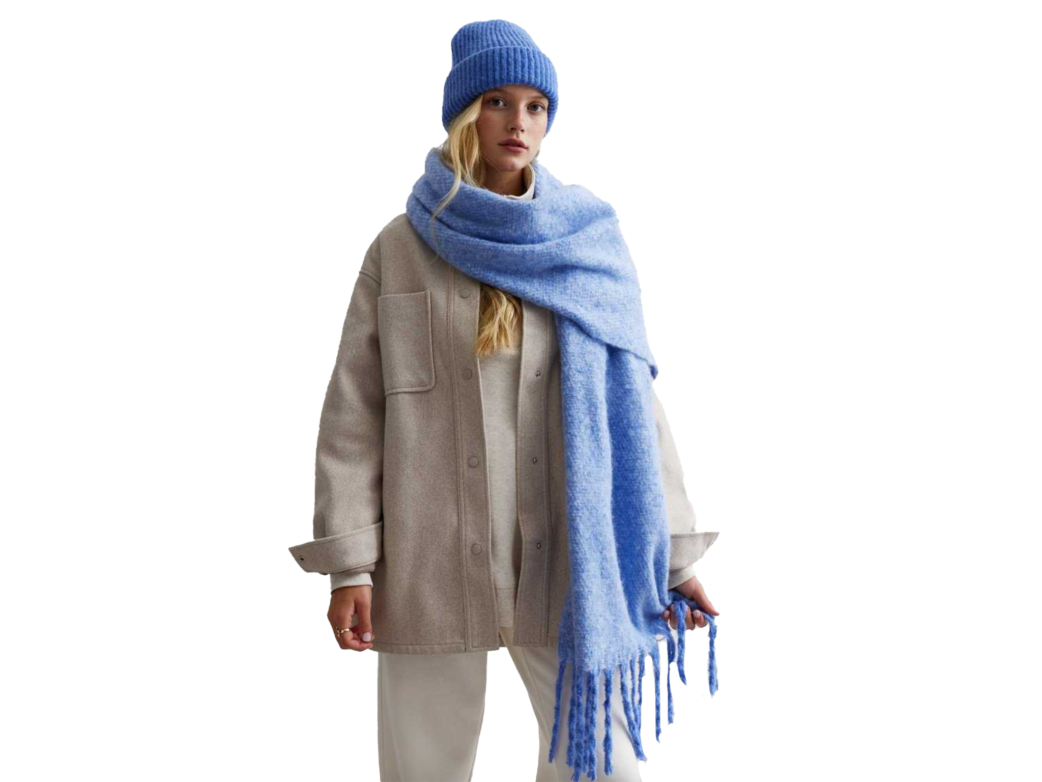 New Look blue brushed tassel scarf