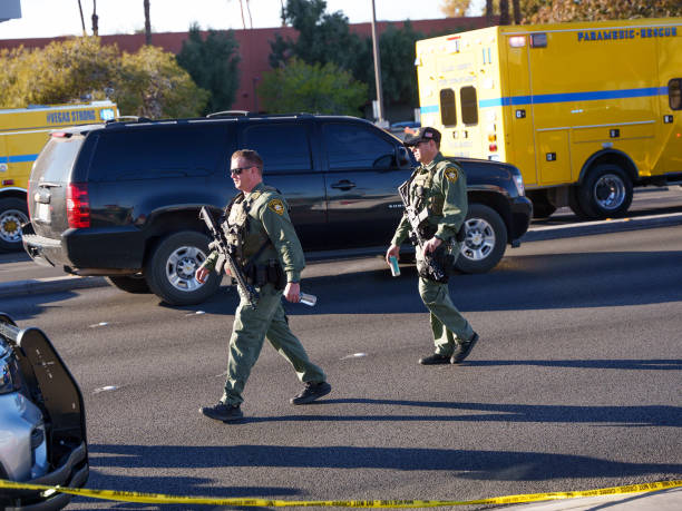 Emergency responders respond at the UNLV campus after a shooting on 6 December 2023 in Las Vegas, Nevada