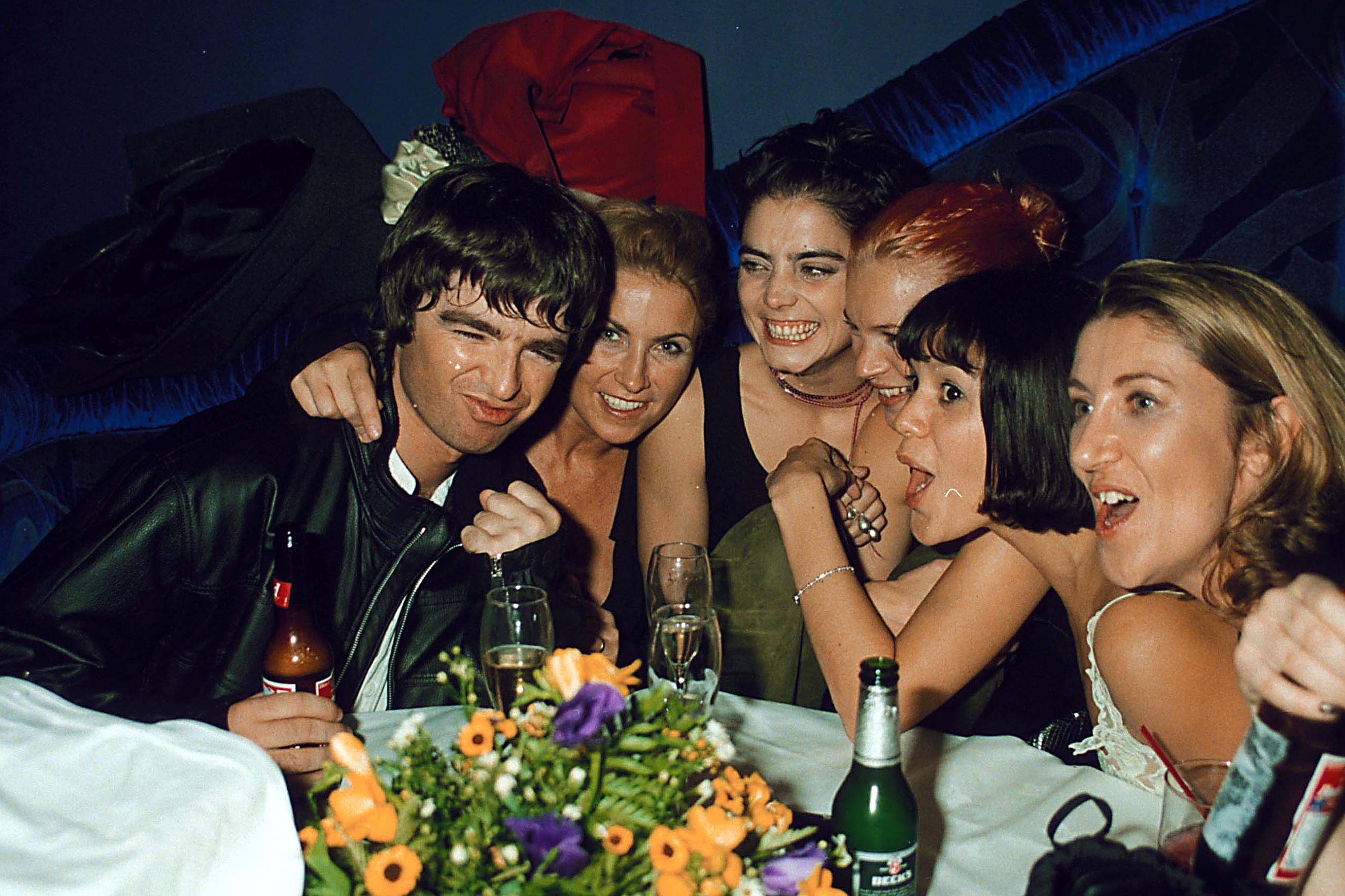 Noel with Meg Mathews Kate Moss, Lisa Moorish and guests at the launch of Sound Republic in October 1998