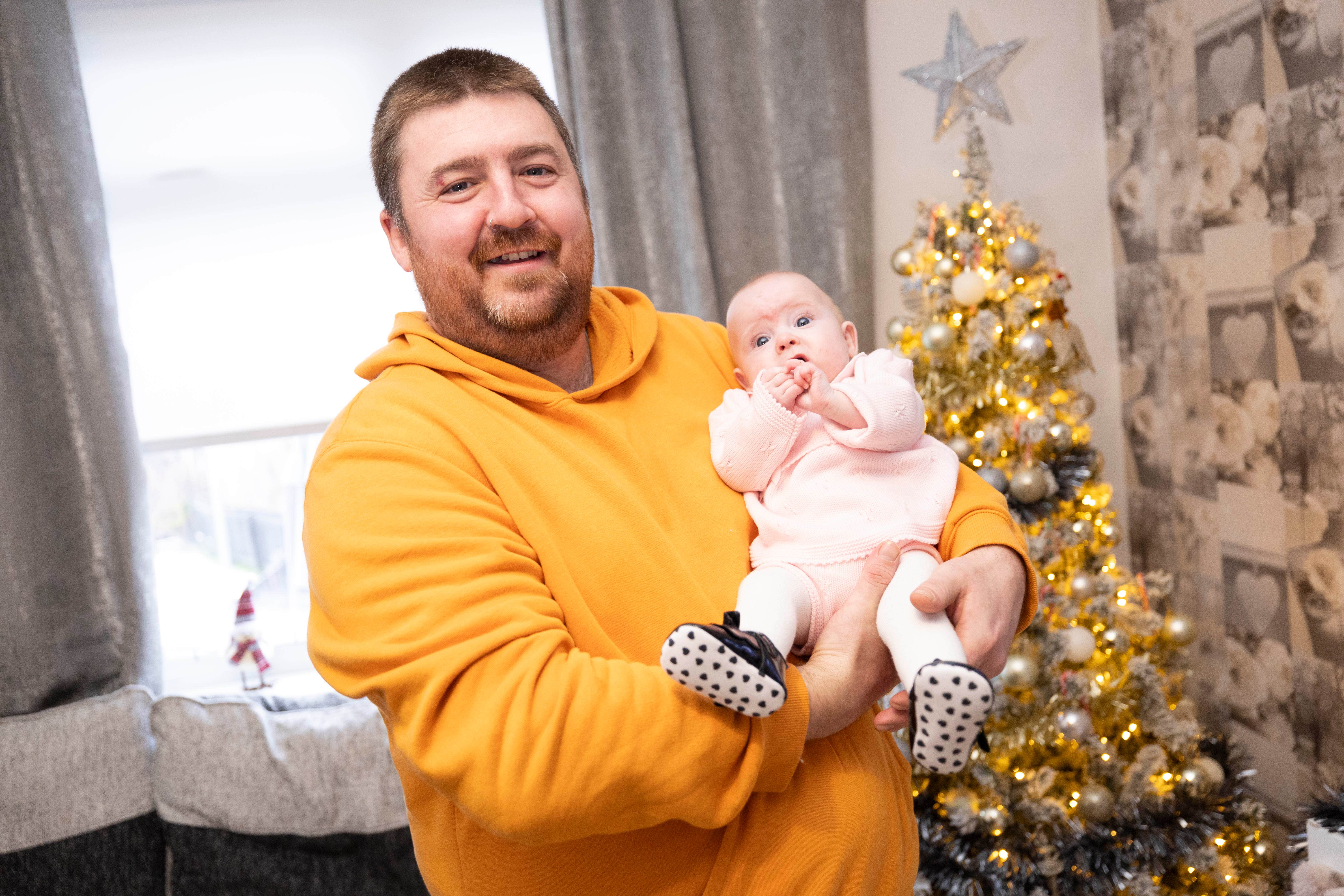 Chris Watson donated blood for the first time after his premature baby daughter Lottie was given five transfusions during her 13-week stay in hospital (SNBTS/PA)