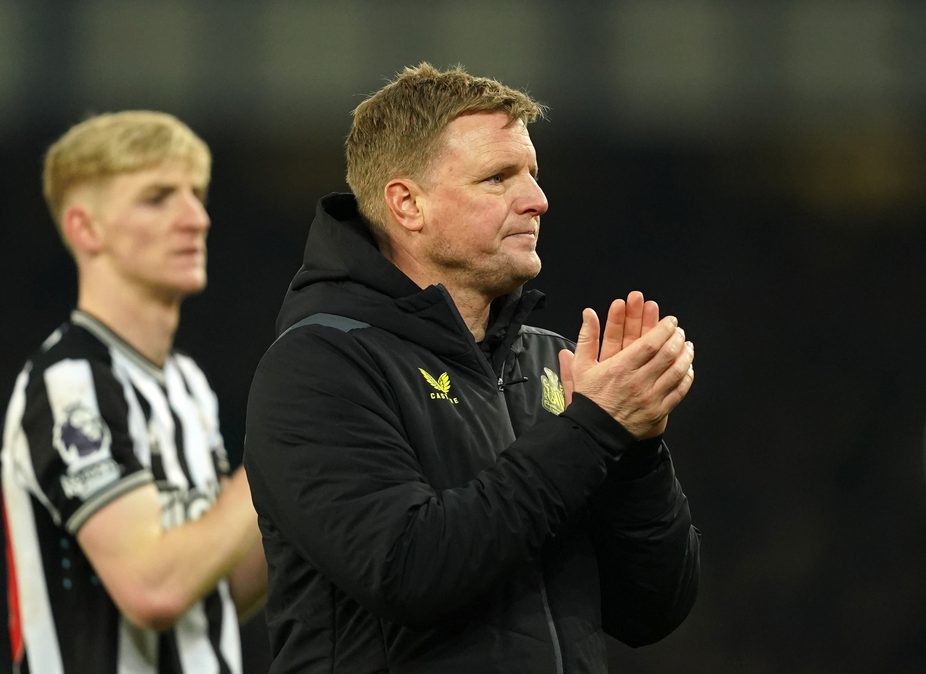 Eddie Howe salutes the Newcastle fans after full-time