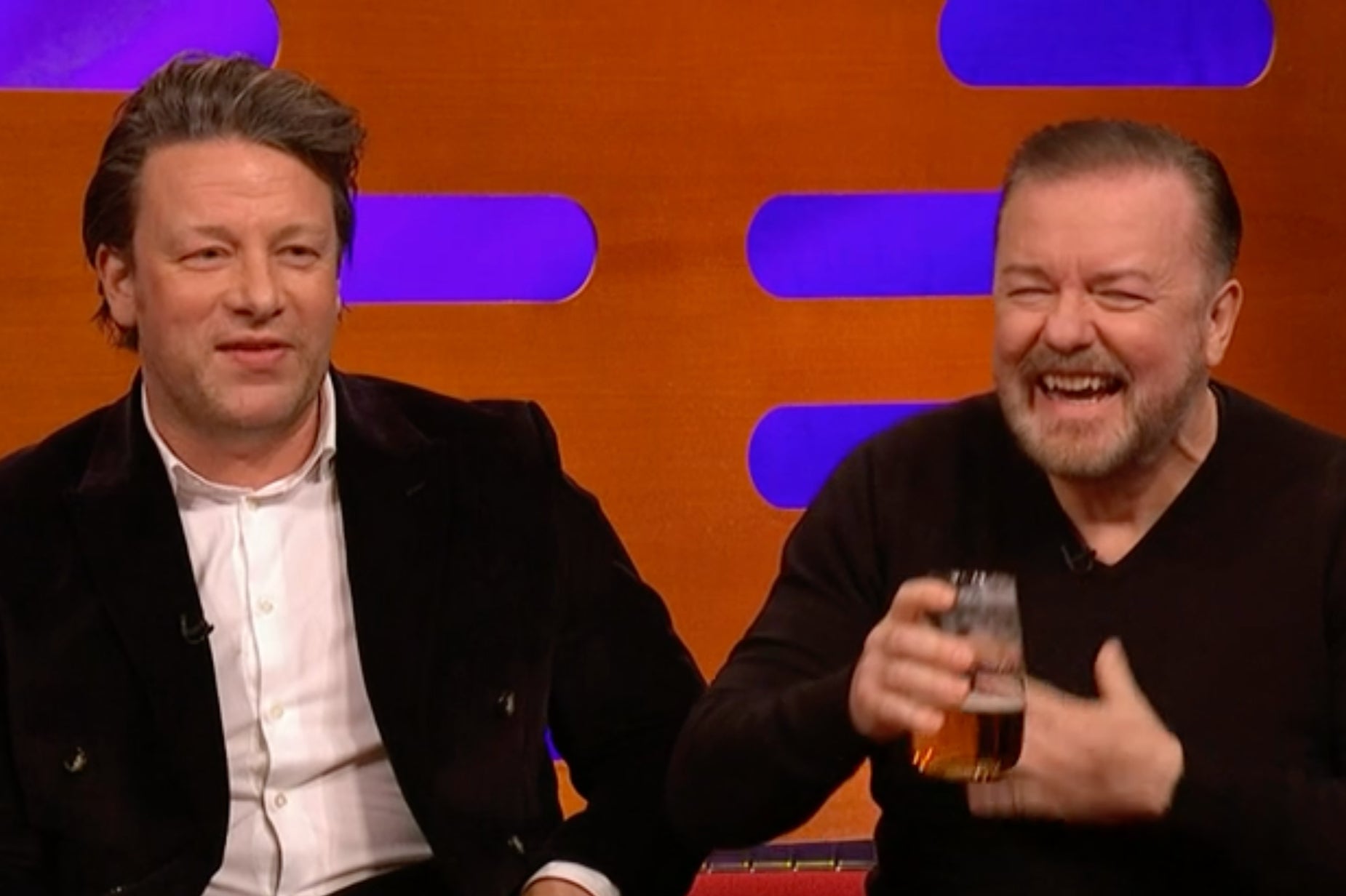 Jamie Oliver (left) and Ricky Gervais on ‘The Graham Norton Show’