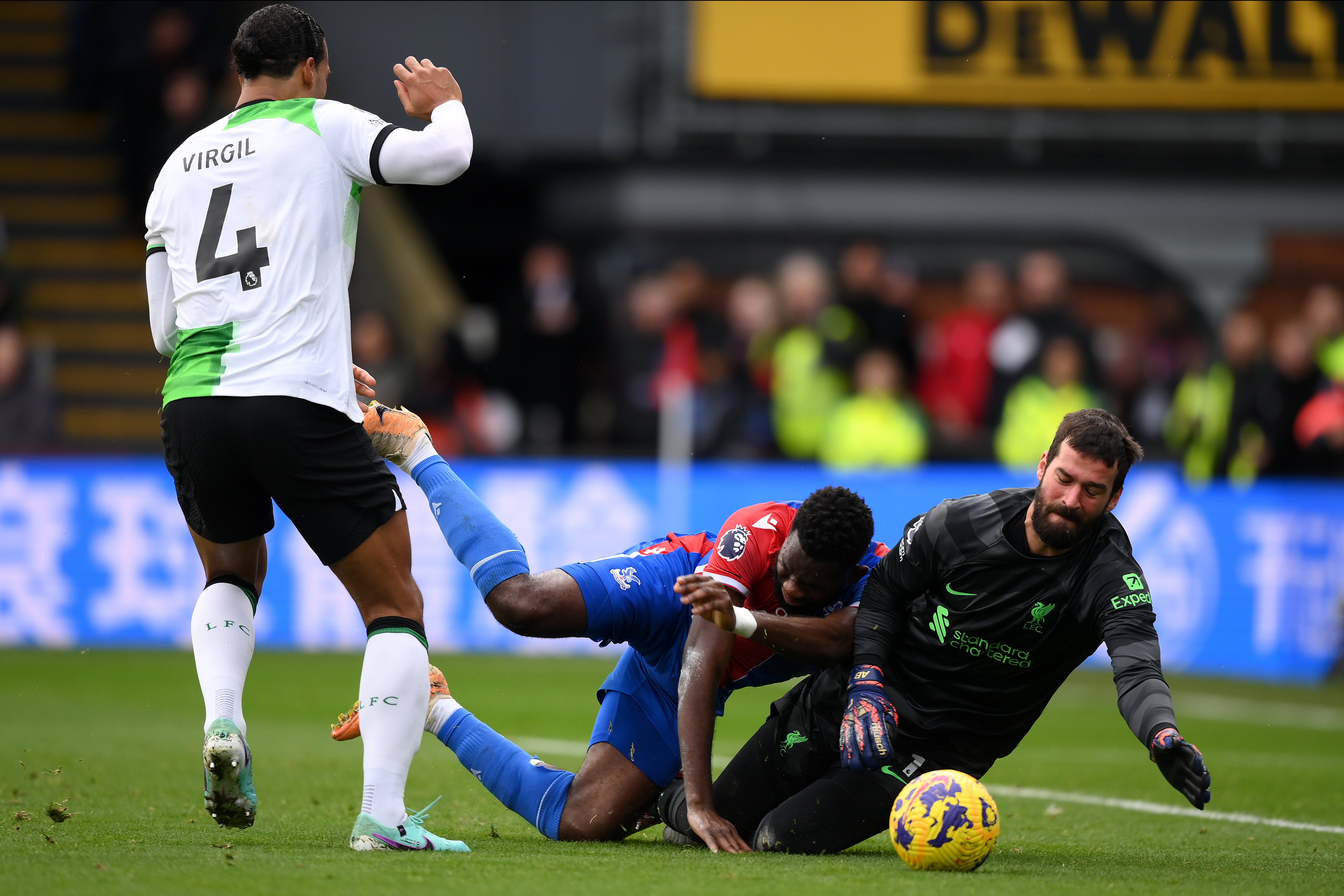 Virgil van Dijk looked to have conceded a penalty, but it was overturned by the VAR