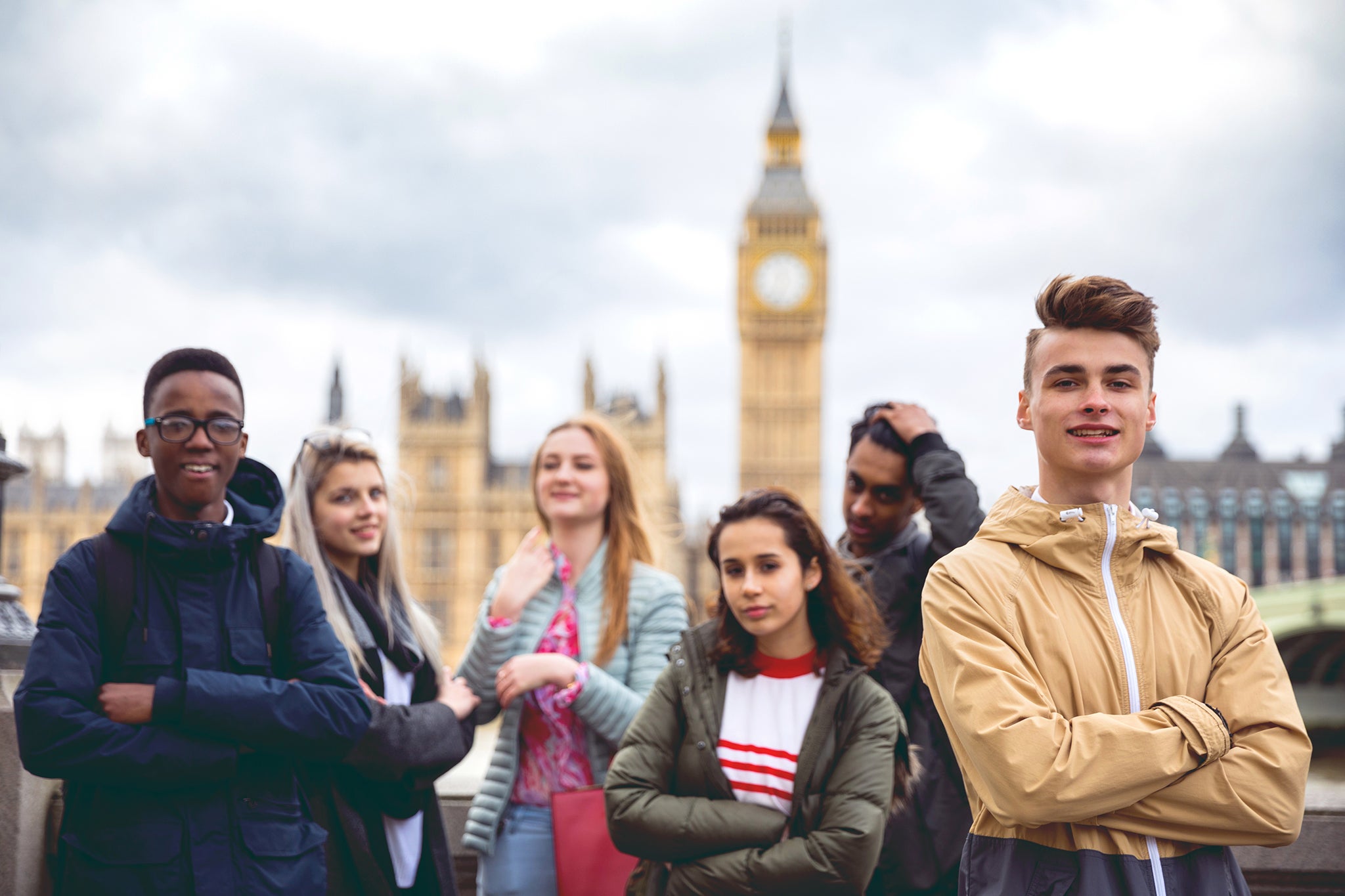 A group of schoolchildren from the EU enjoying their time in London