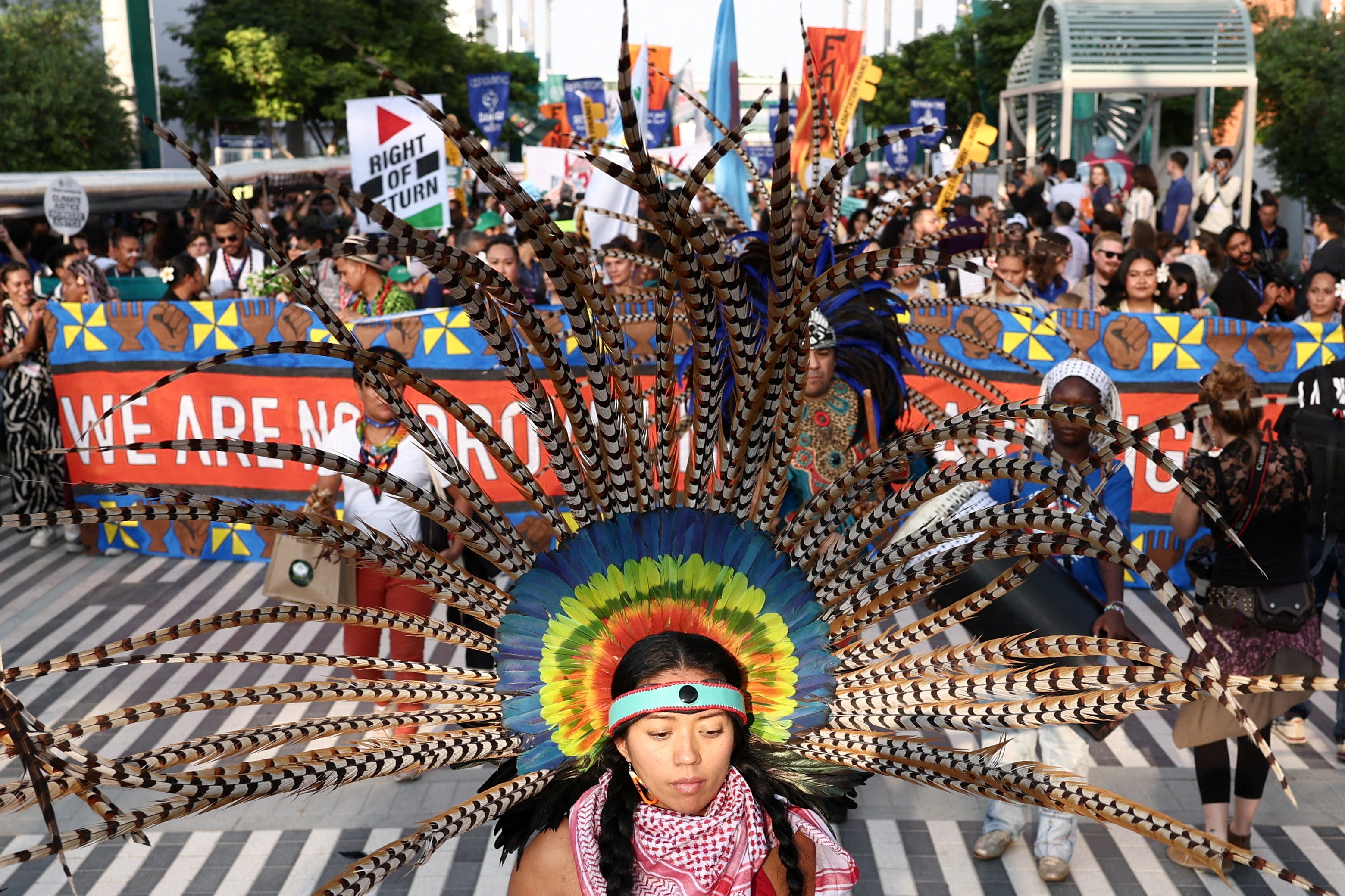 Activists say the number of spaces available to them in the vast Cop28 venue was ‘reduced’ after an early protest included messages of solidarity with Palestinians