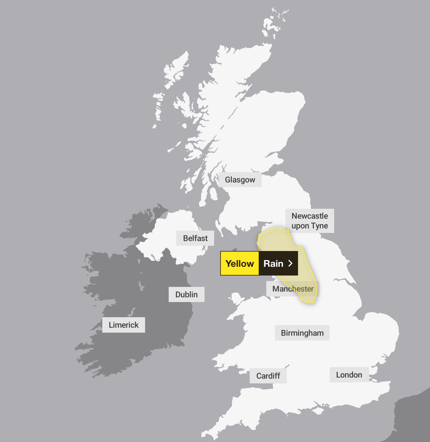 One warning for rain in north west England set to remain in place until 3am on Sunday.