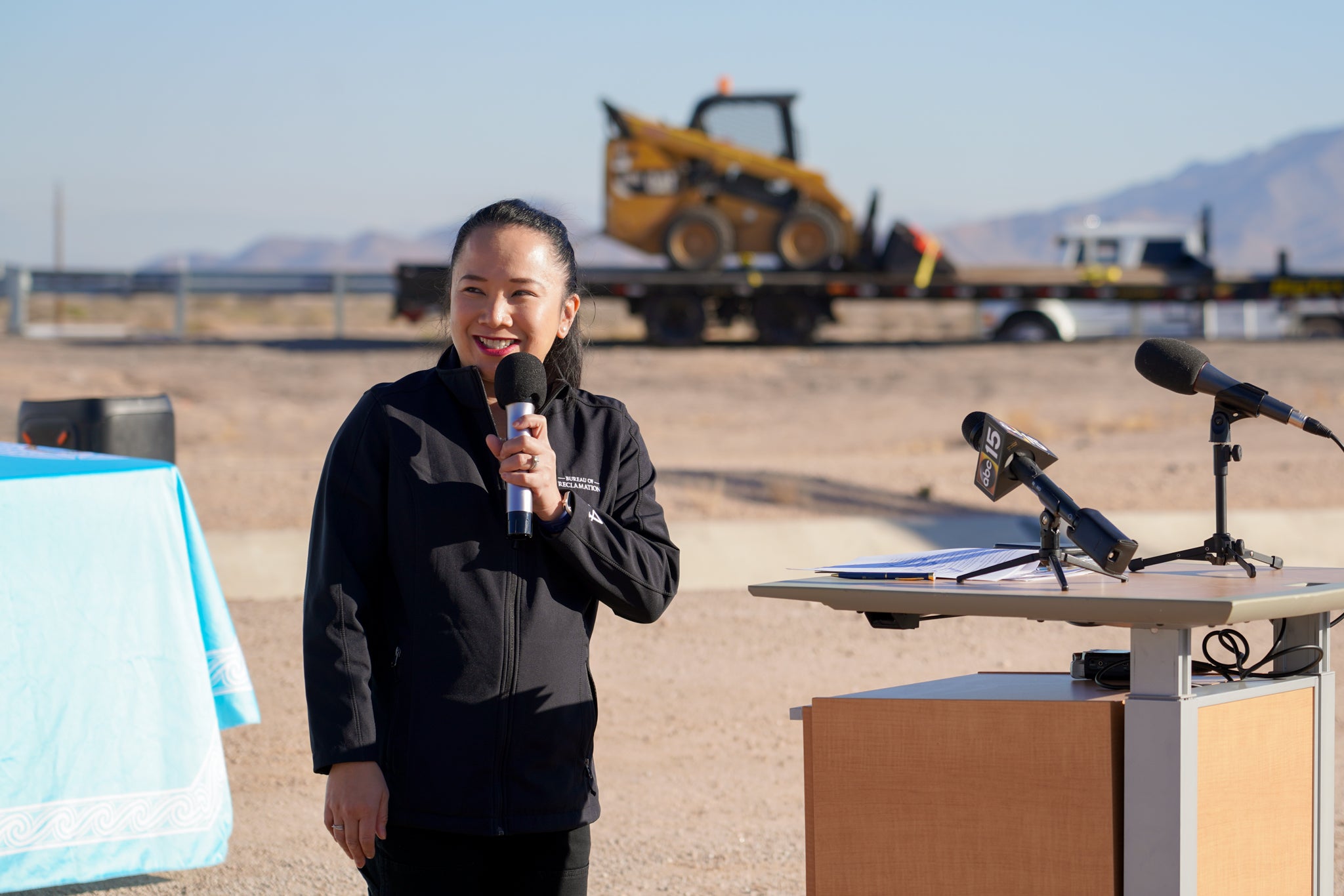 Bureau of Reclamation Commissioner Camille Touton speaks at the 8 December celebration.