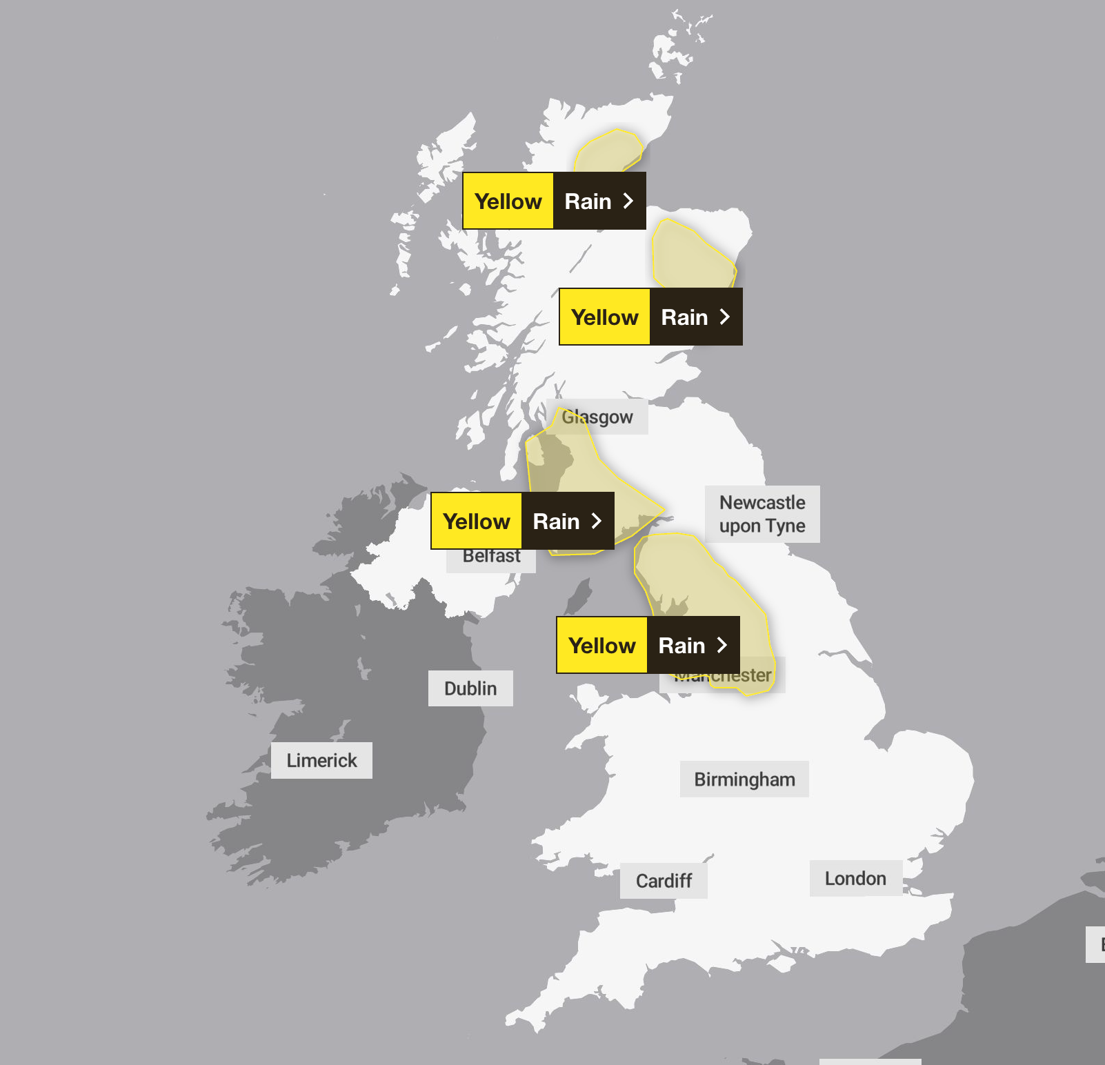 Weather warnings are in place across north west England and Scotland on Sunday