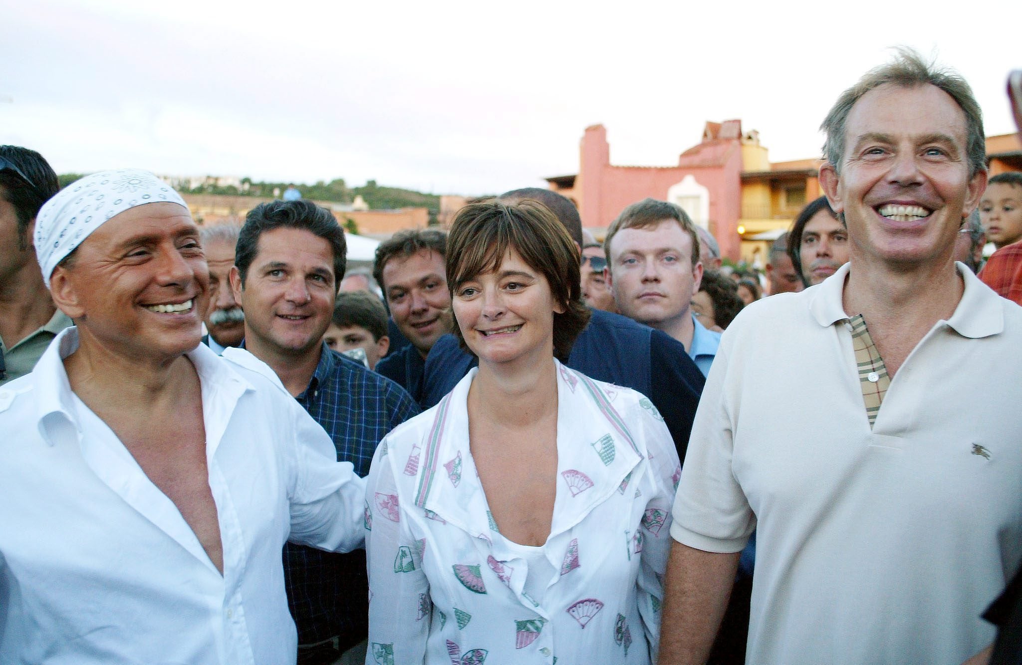 Blair and his wife Cherie meet with the then Italian PM Silvio Berlusconi in Sardinia in 2004