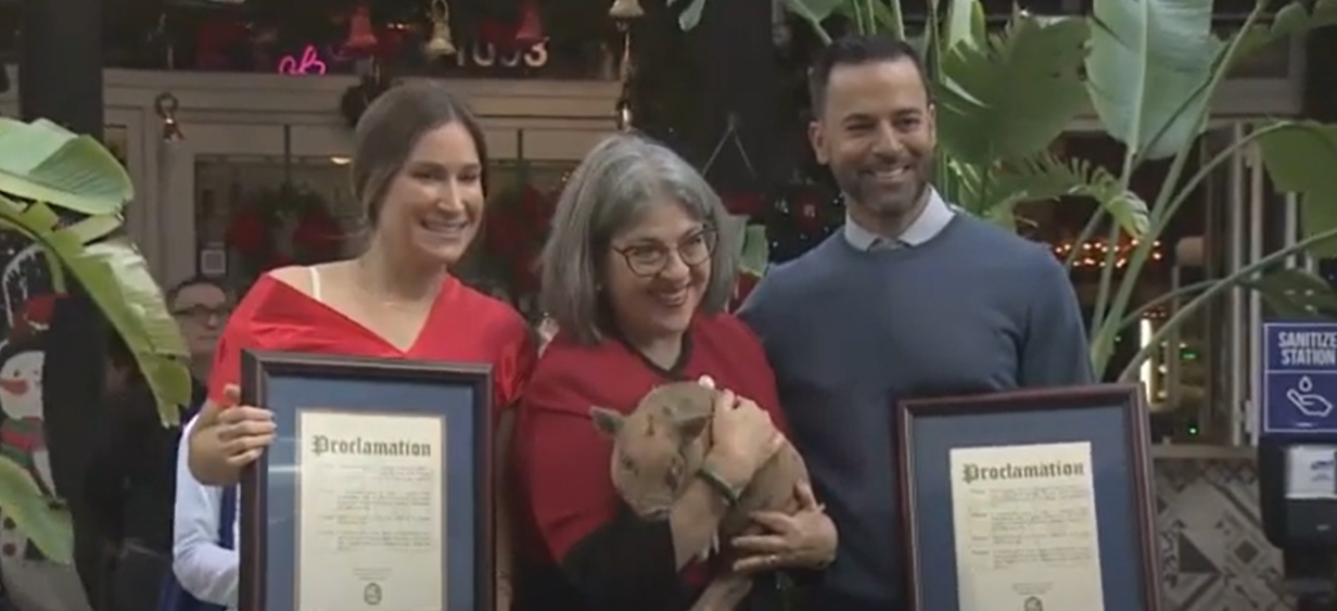 Mayor Daniella Levine Cava holding a very calm Taylor