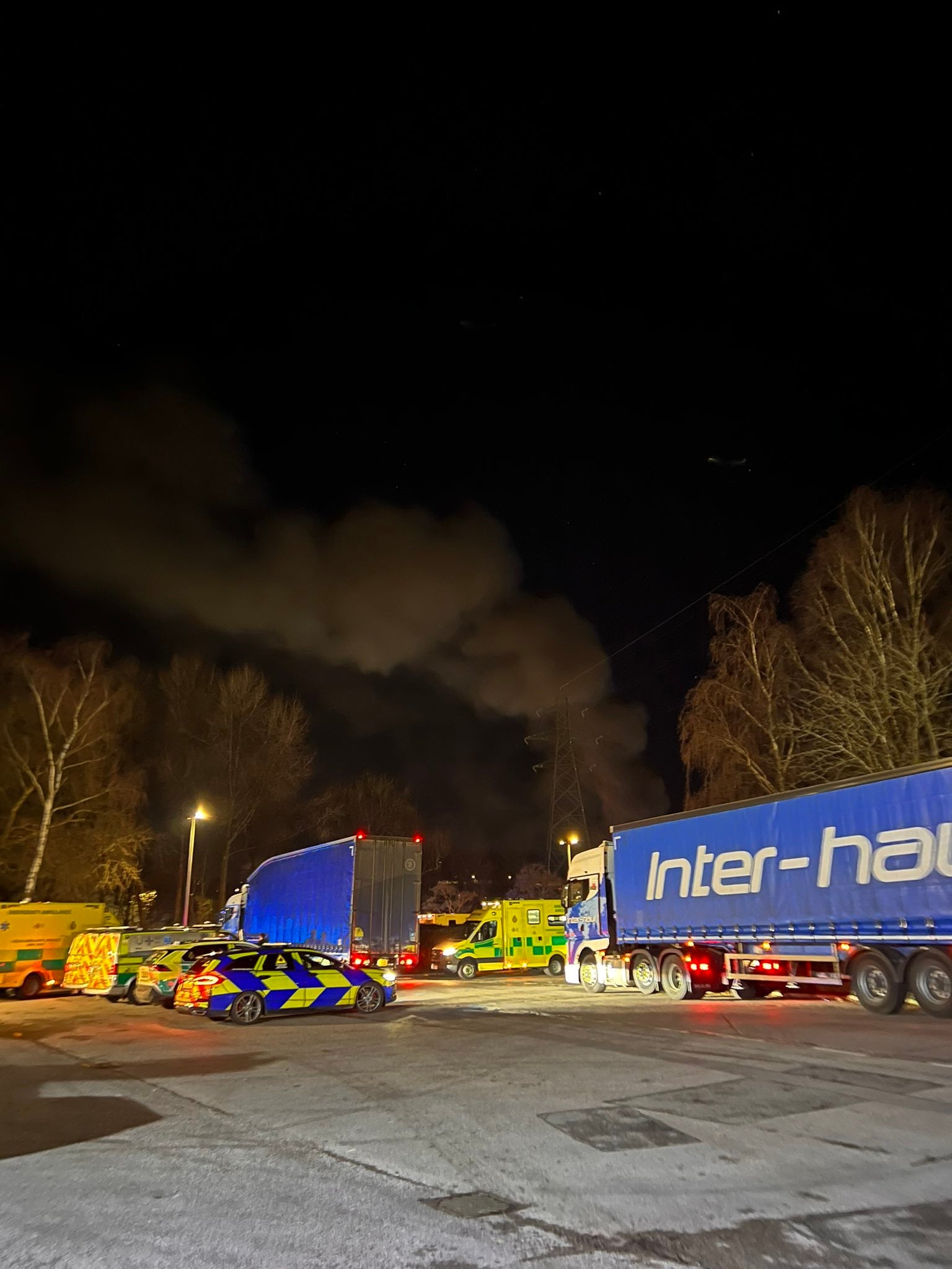 Police and ambulances in attendance at the fire in Treforest