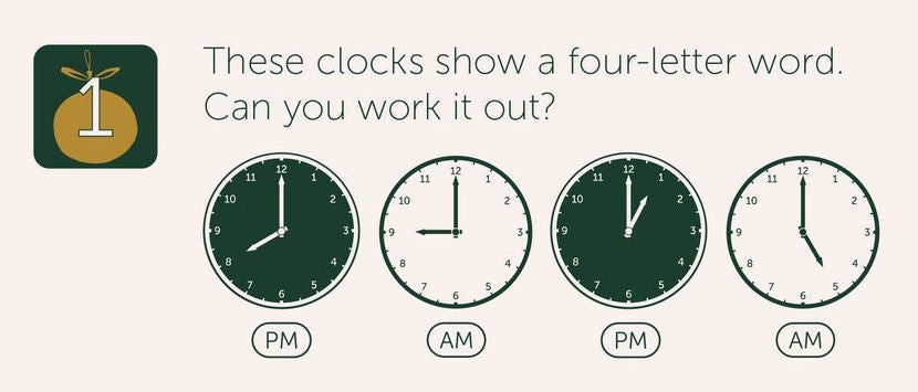 These clocks show a four-letter word. Can you work it out?