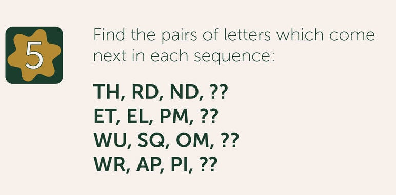 Find the pairs of letters which come next in each sequence: