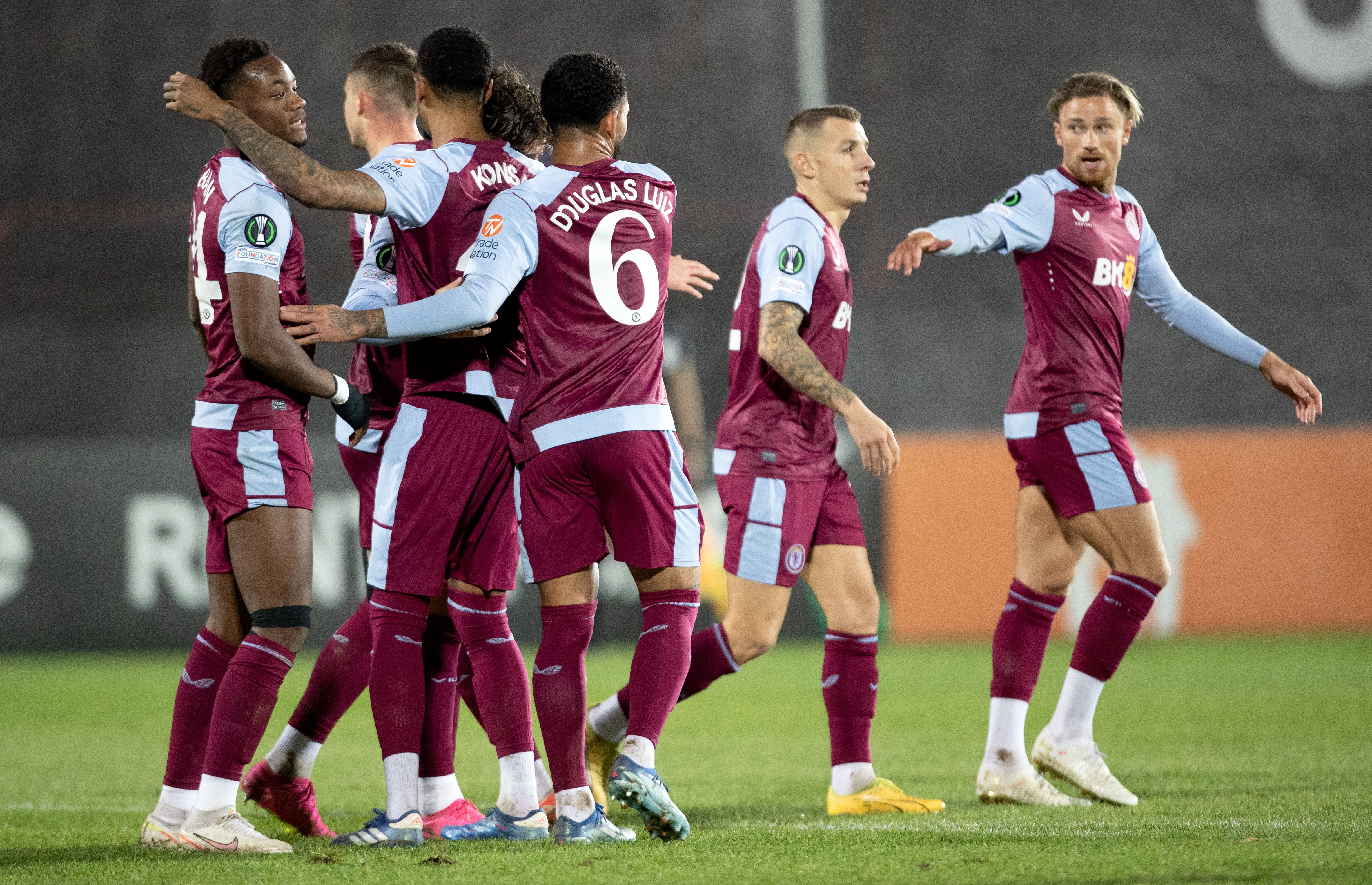 Aston Villa celebrate a goal against Zrinjski Mostar