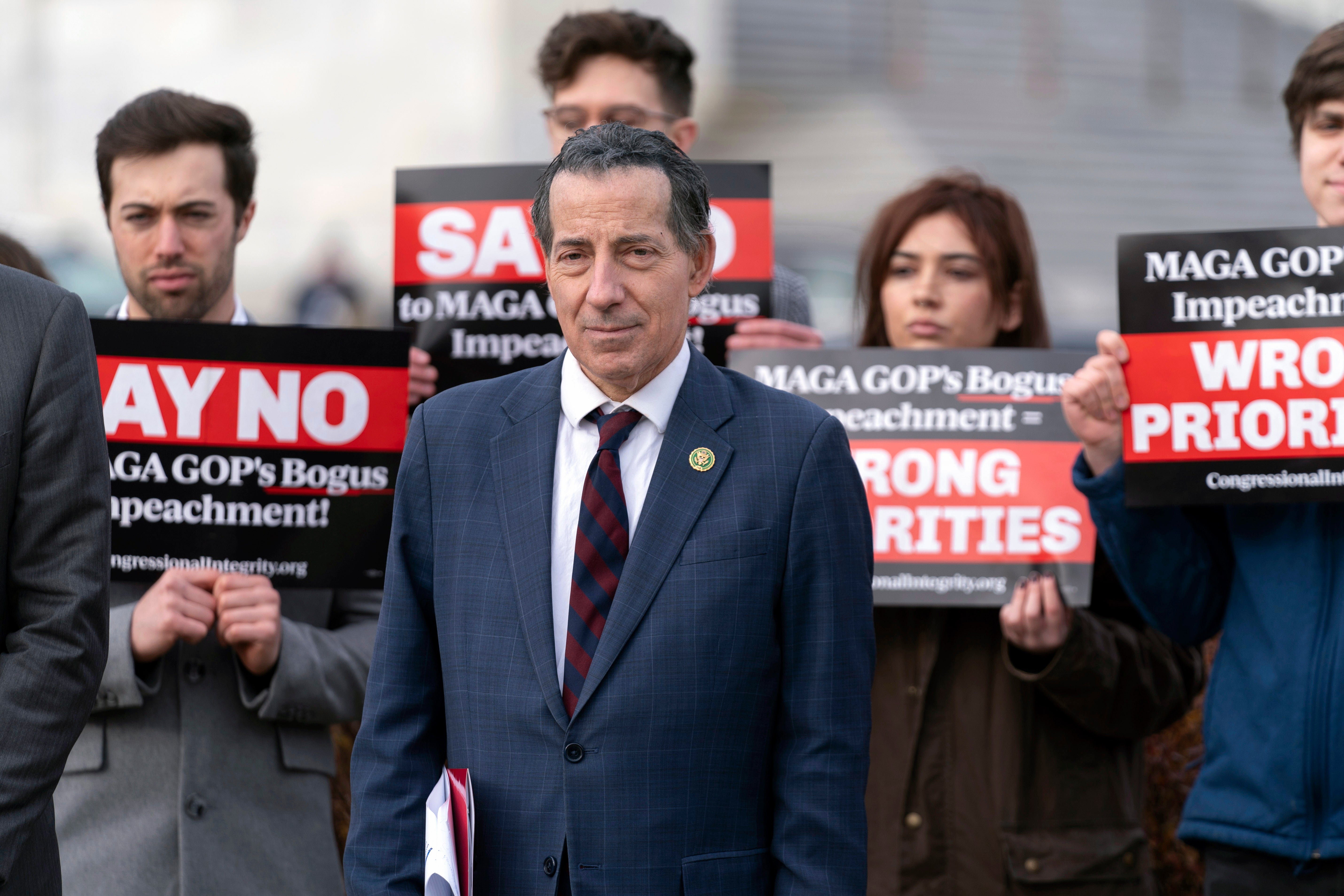 Jamie Raskin at a news conference on the Republicans’ impeachment inquiry into President Joe Biden