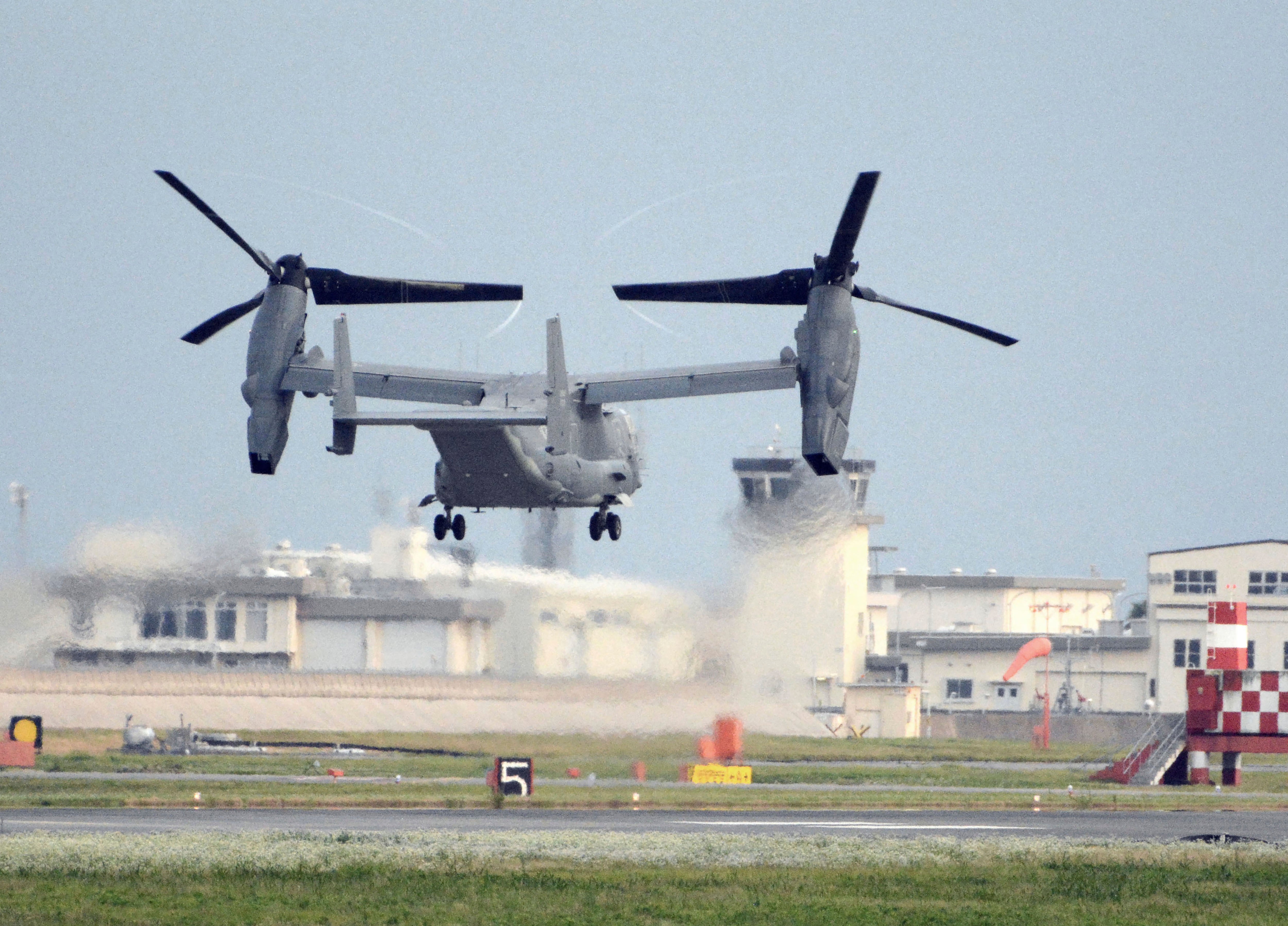 A US military CV-22 Osprey takes off from Iwakuni base, Yamaguchi prefecture, western Japan in 2018