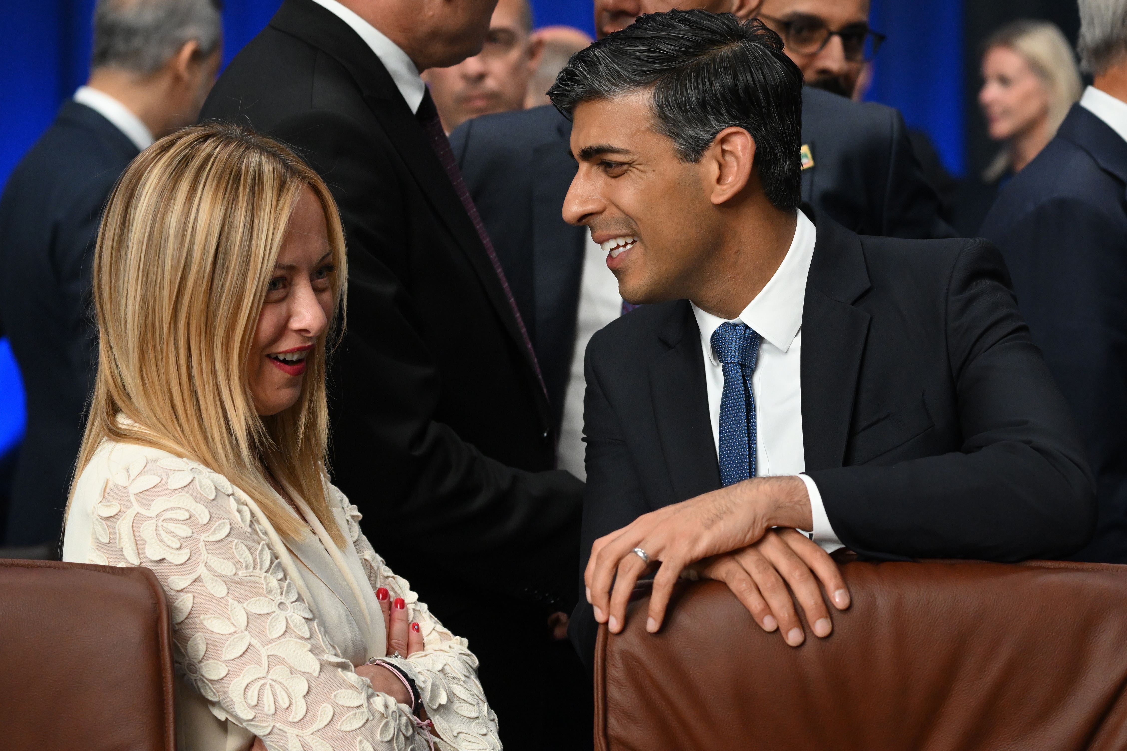 Italy’s Prime Minister Giorgia Meloni and Rishi Sunak will hold talks later (Paul Ellis/PA)