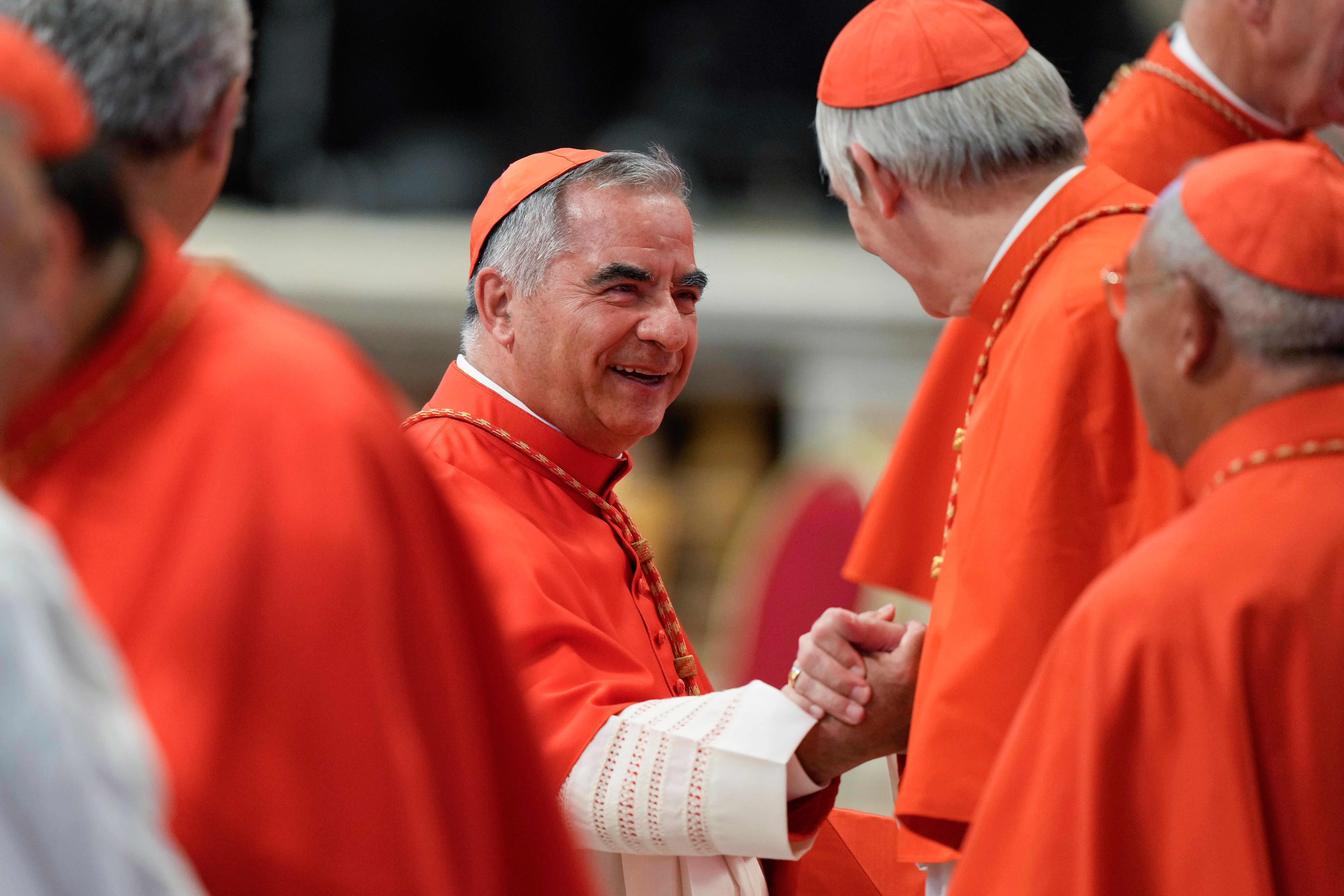 Cardinal Angelo Becciu attends a consistory inside St. Peter’s Basilica, at the Vatican, on 27 Aug, 2022