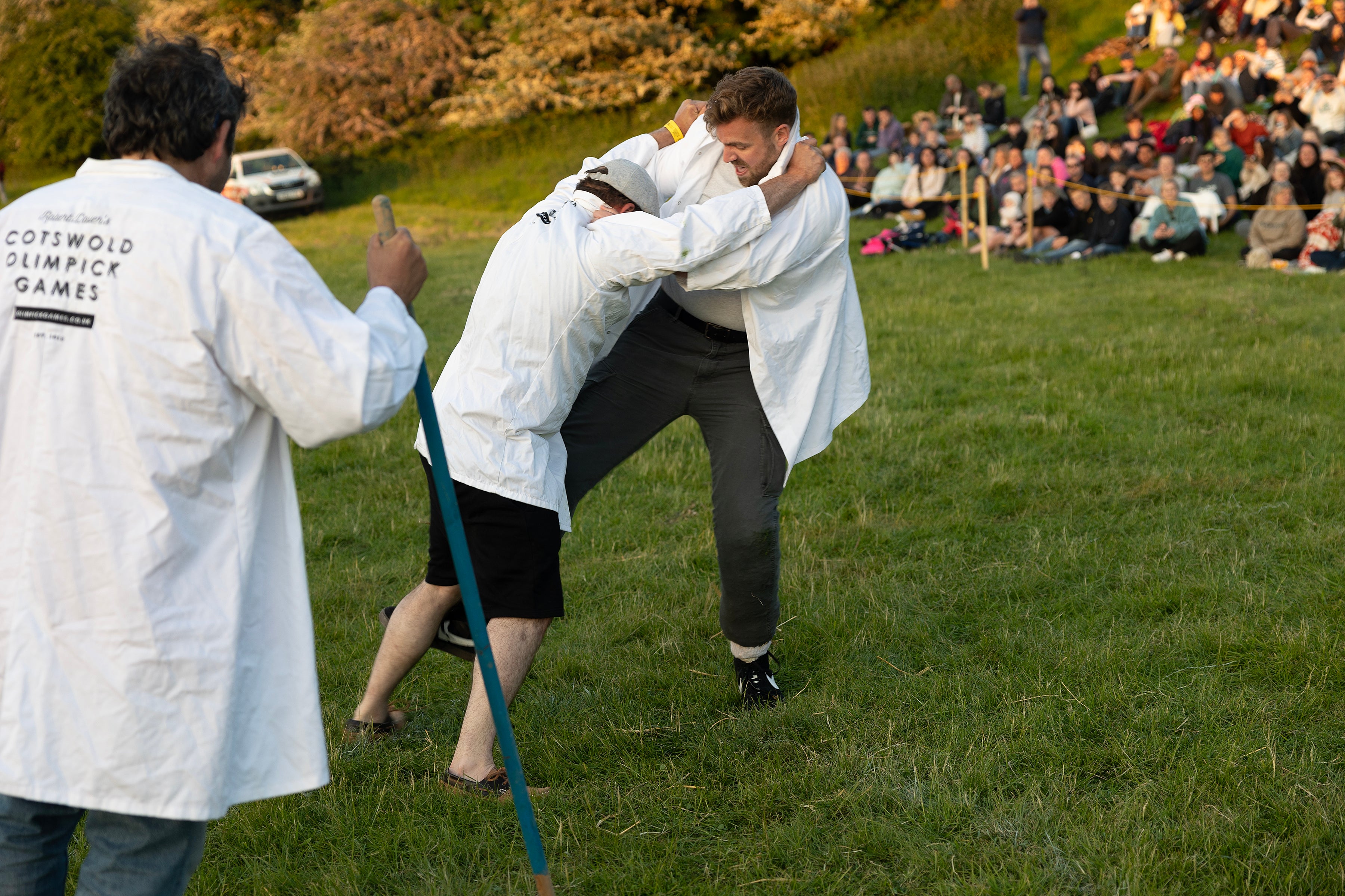 Mike grapples with an opponent