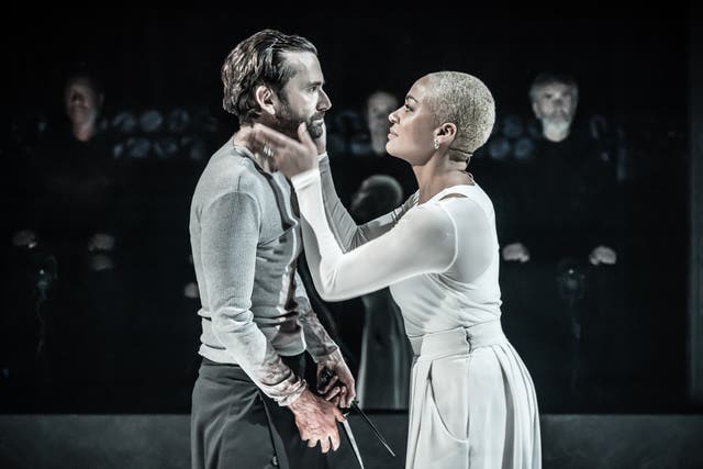 <p>David Tennant and Cush Jumbo  in Macbeth at the Donmar Warehouse </p>