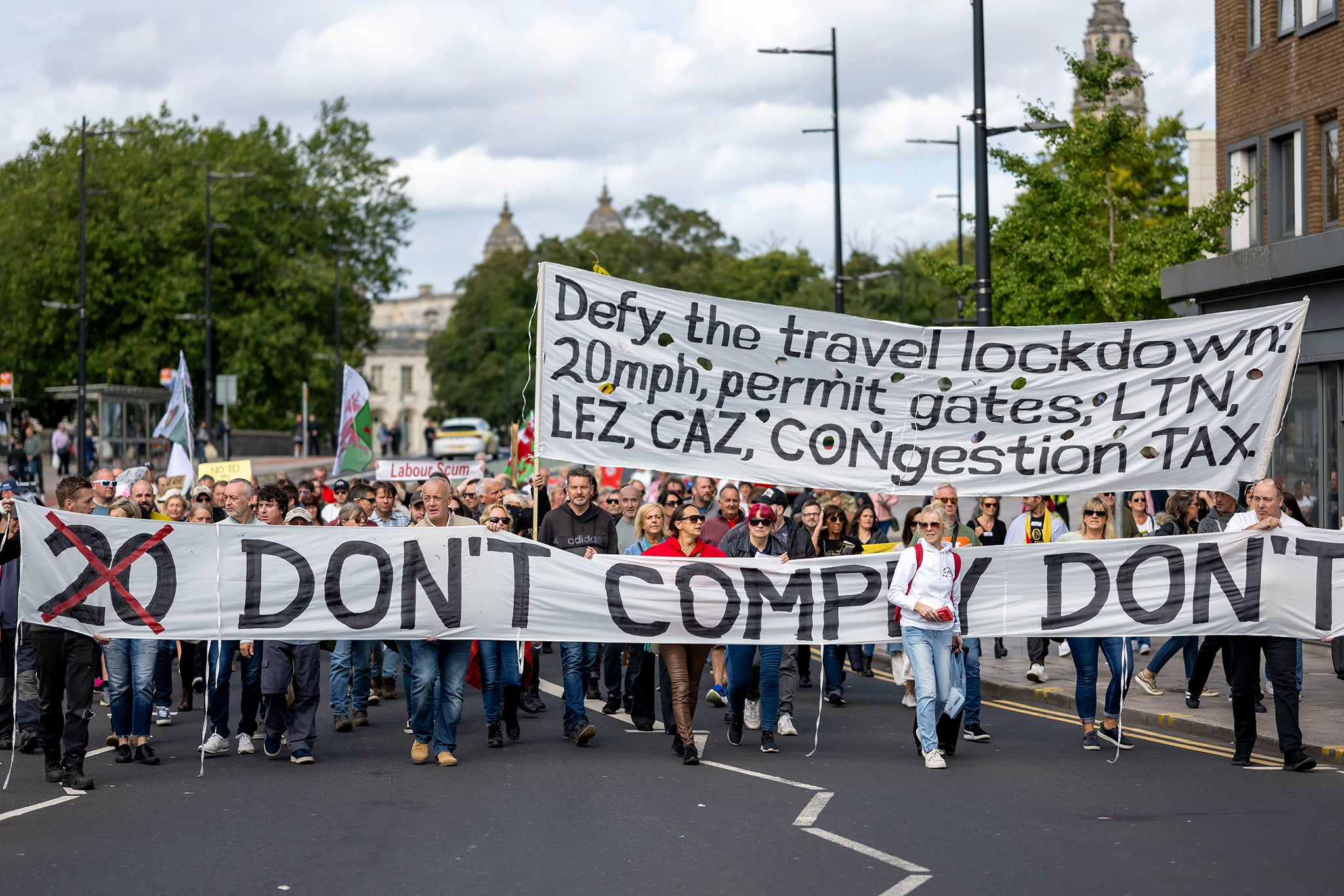 A protest against 20mph speed limits in Cardiff in September