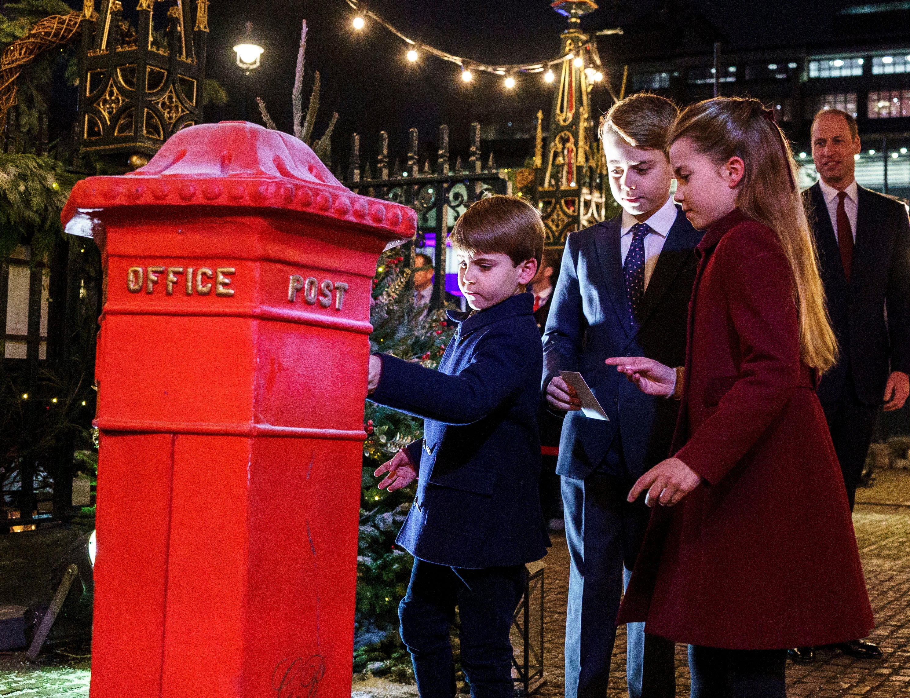 Prince Louis, Prince George and Princess Charlotte deliver post cards to children struggling this Christmas