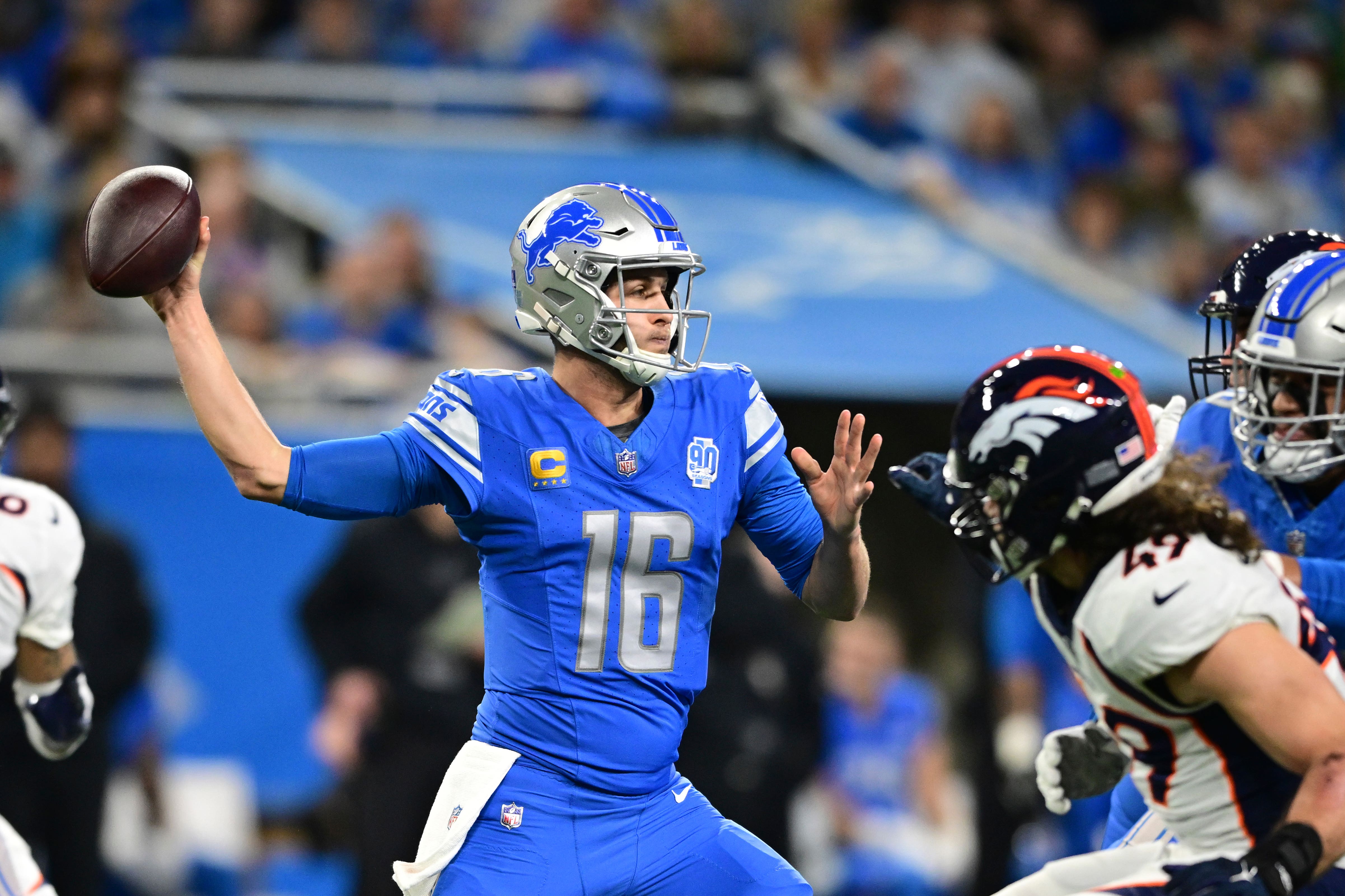 Detroit Lions quarterback Jared Goff throws during the first half (David Dermer/AP)