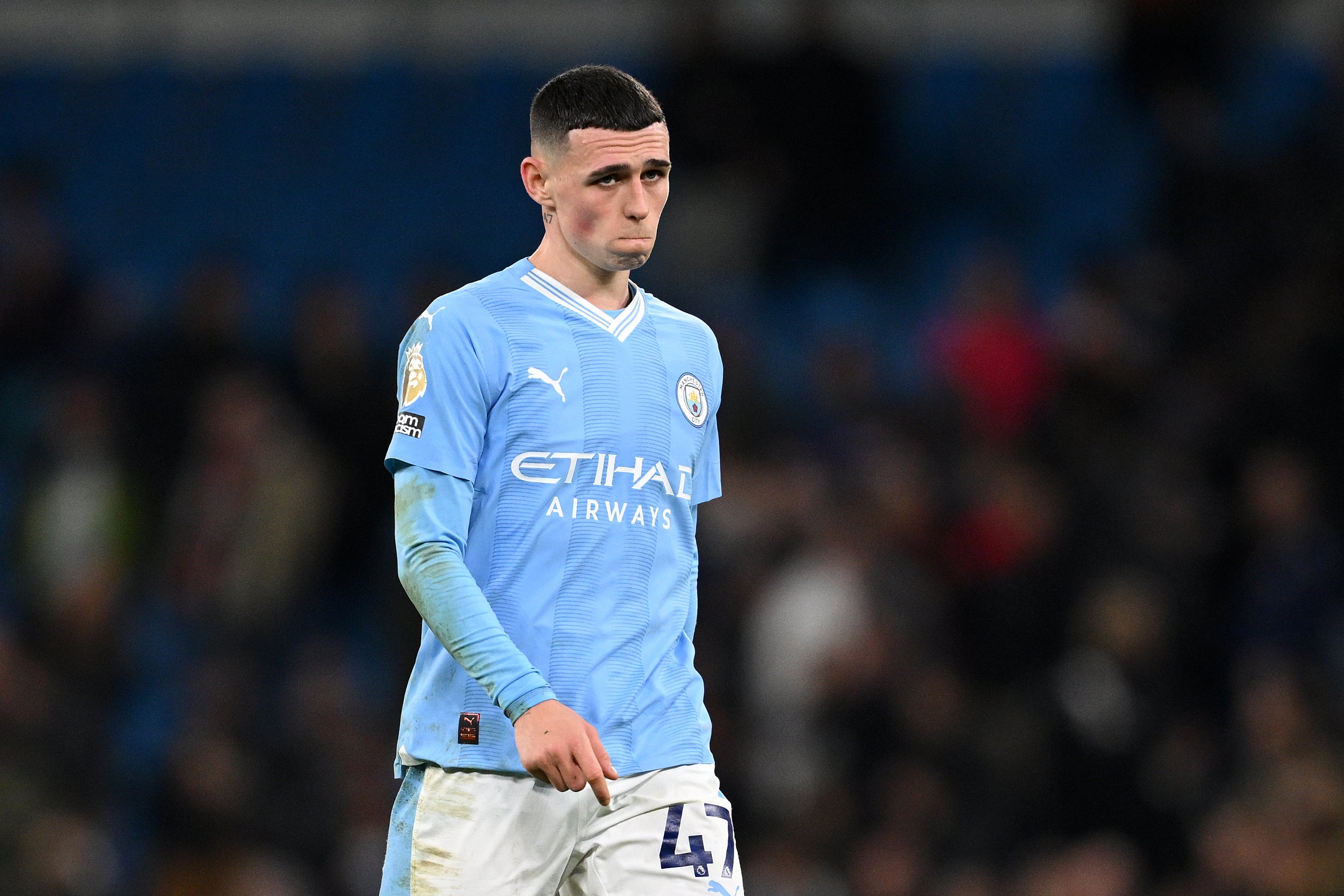 A dejected Phil Foden, as Manchester City’s dismal run continued at the weekend