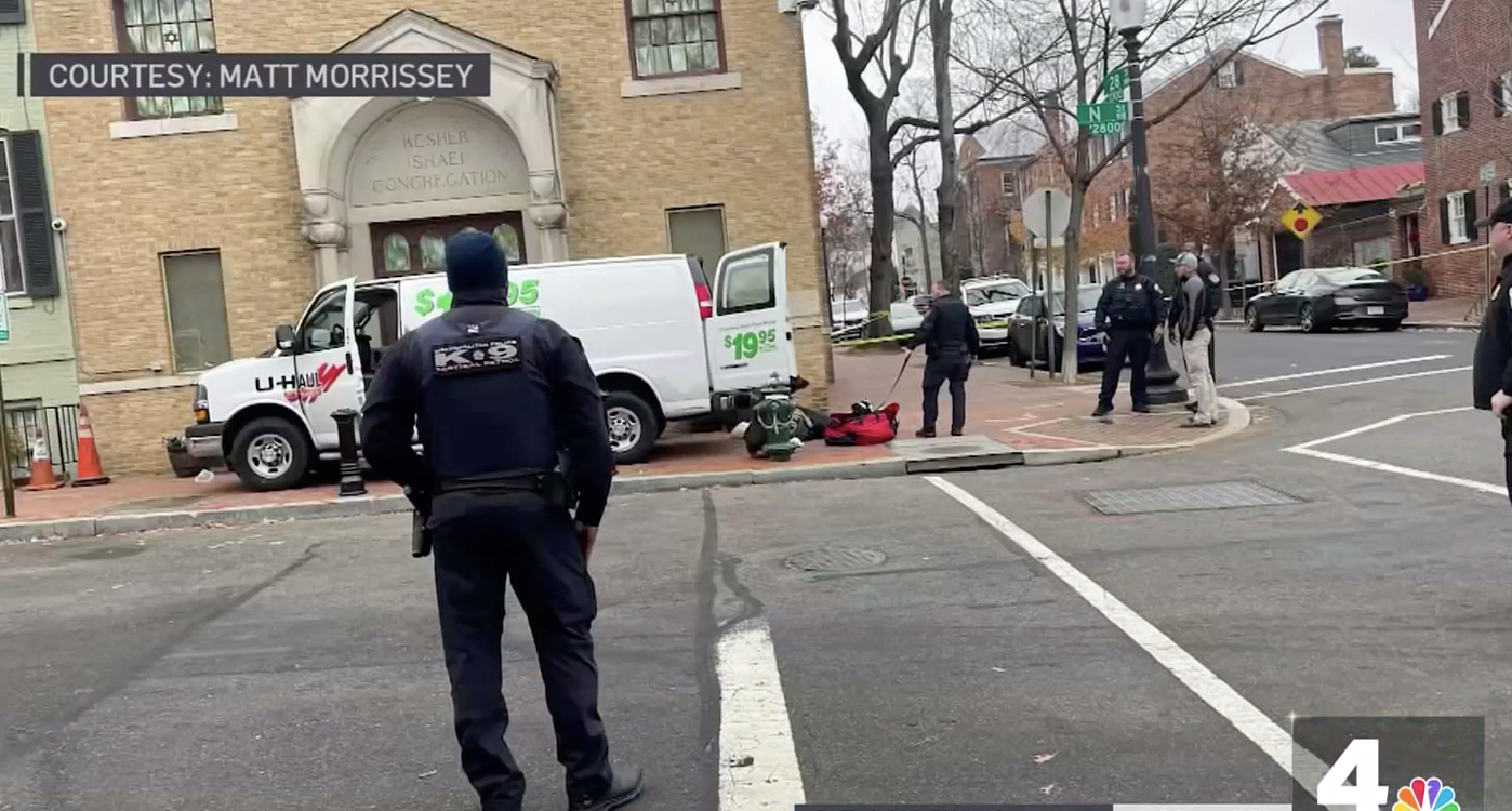 A man has been arrested following an antisemitic attack on two people outside a Washington DC synagogue