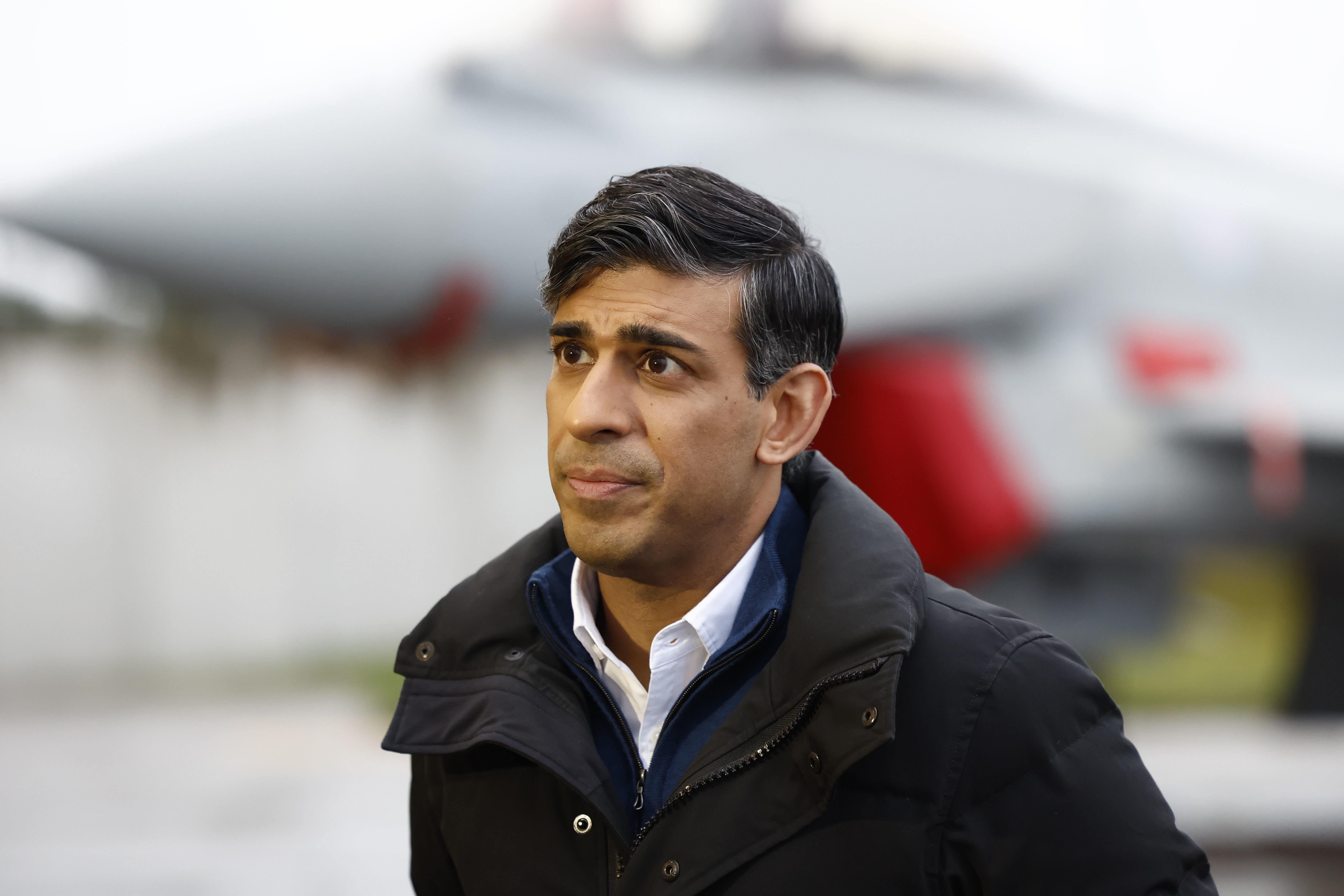 Prime Minister Rishi Sunak during a visit to RAF Lossiemouth military base in Moray, Scotland. He is facing calls from senior Tories to back an immediate ceasefire in Gaza (Jeff J Mitchell/PA)