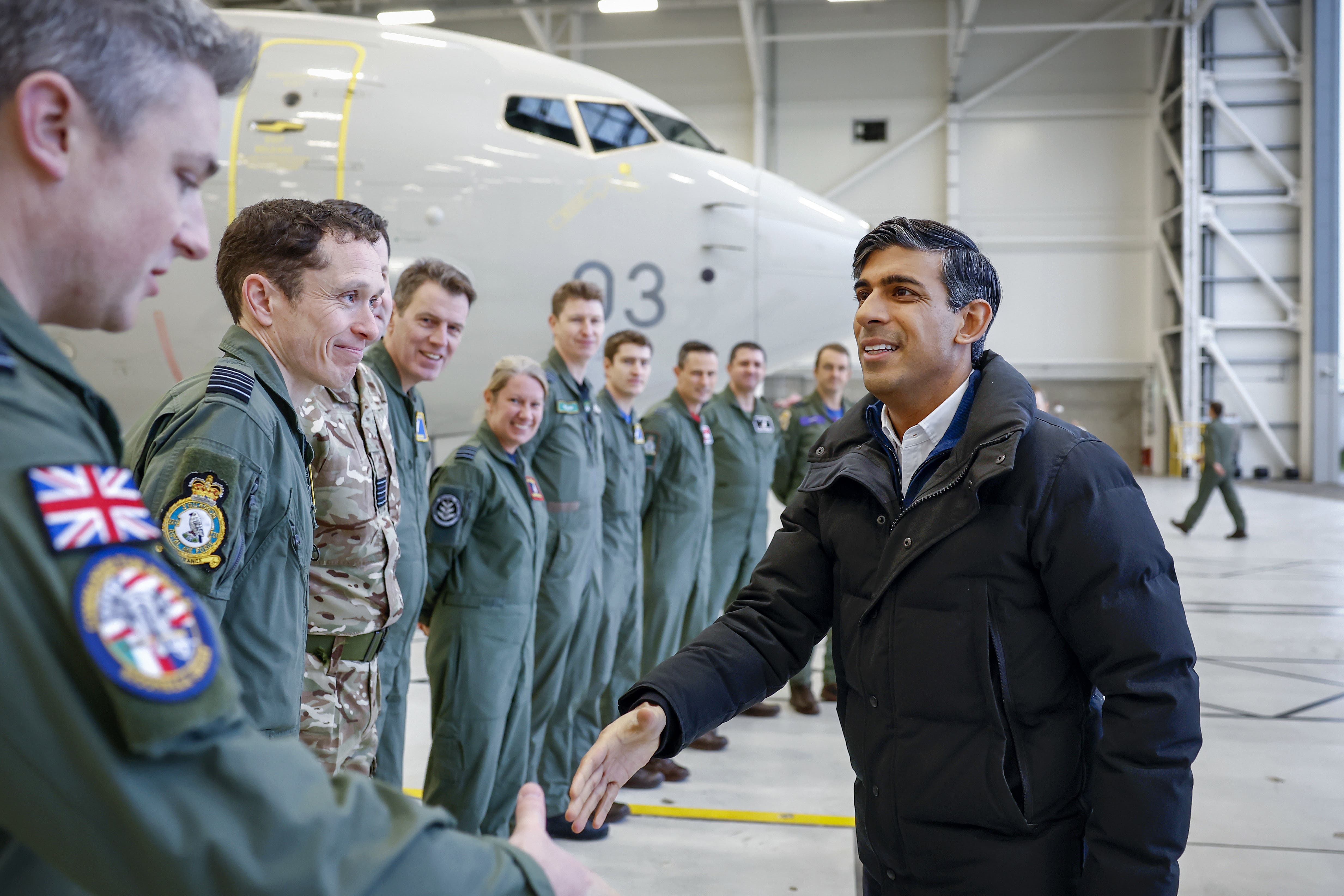 Rishi Sunak met service personnel during a visit to RAF Lossiemouth (Jeff J Mitchell/PA)