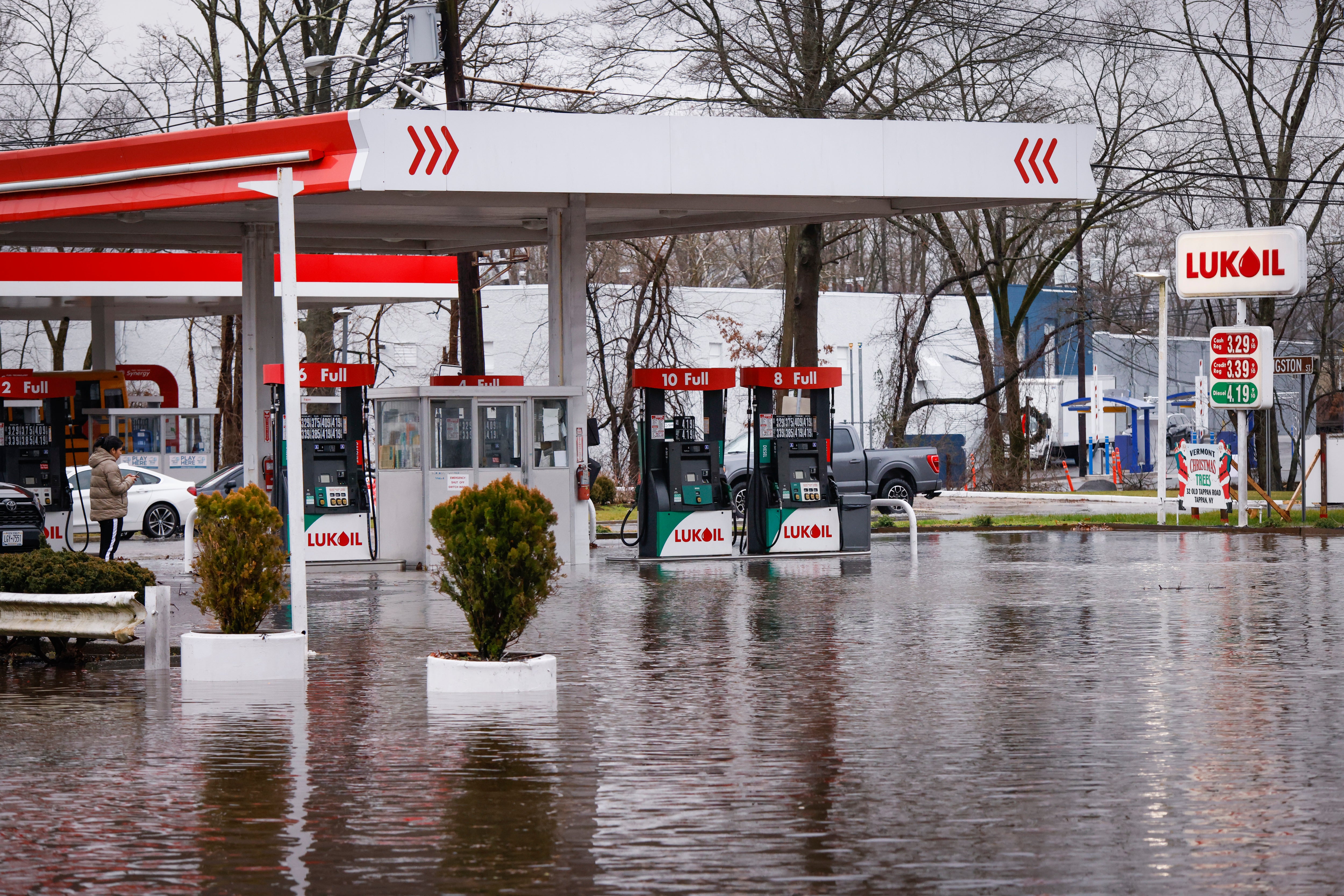 Flood waters surround a gas station in New Jerset after a large rainstorm