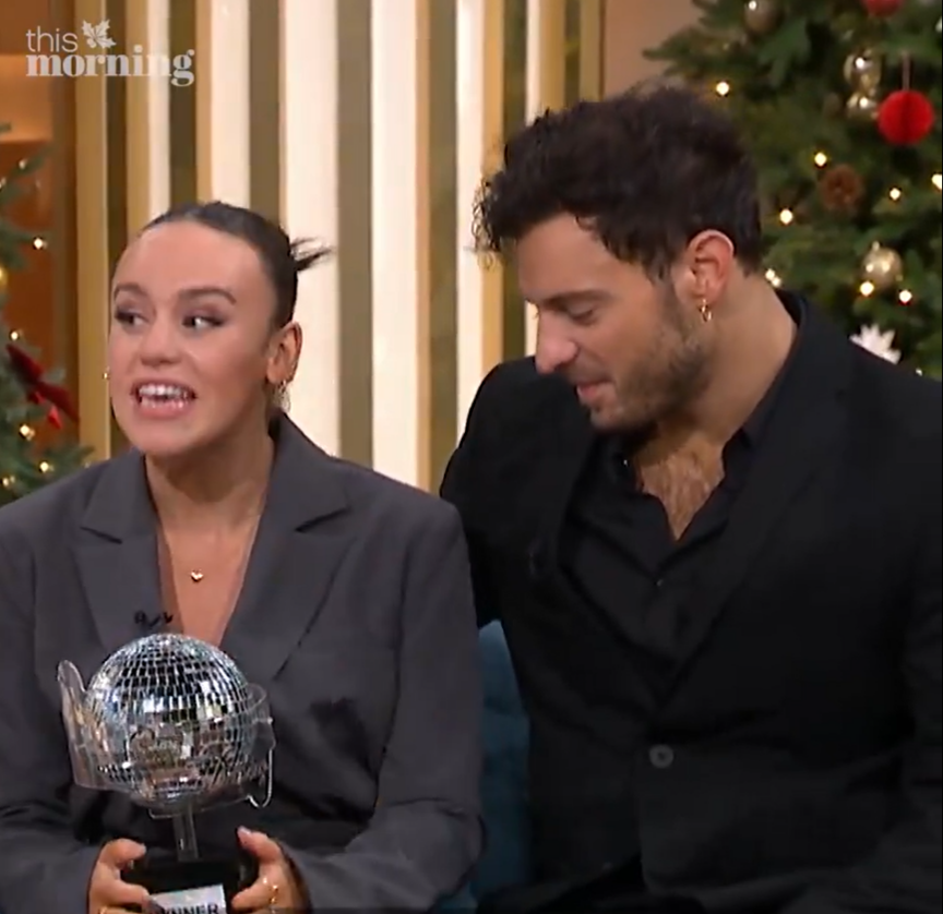 Ellie held onto a smaller version of the Glitterball trophy during her This Morning interview